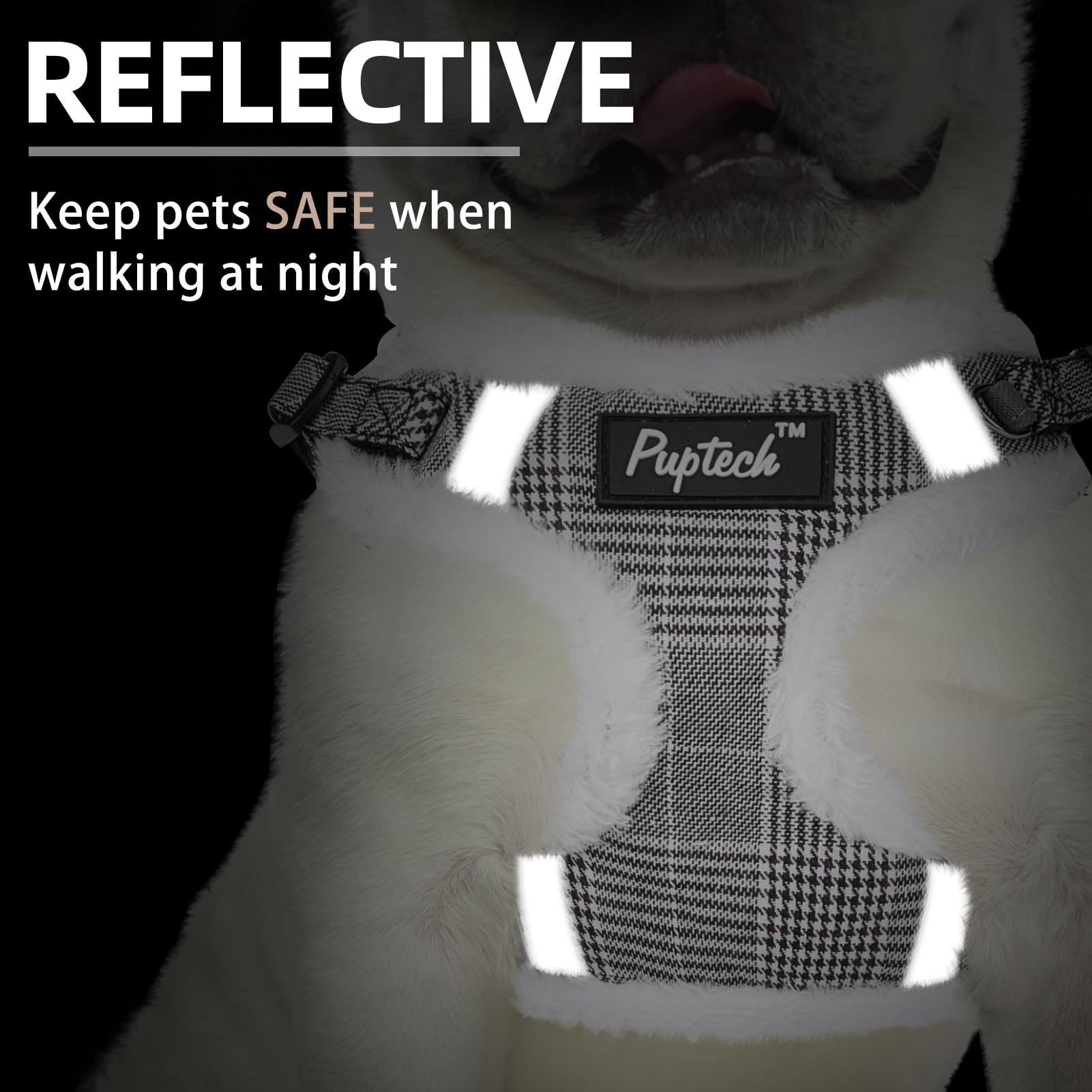 PUPTECK No Pull Dog Harness and Leash Set Reflective No Choke Step in Puppy Halter for XS Small and Medium Sized Dogs, Grey Plai