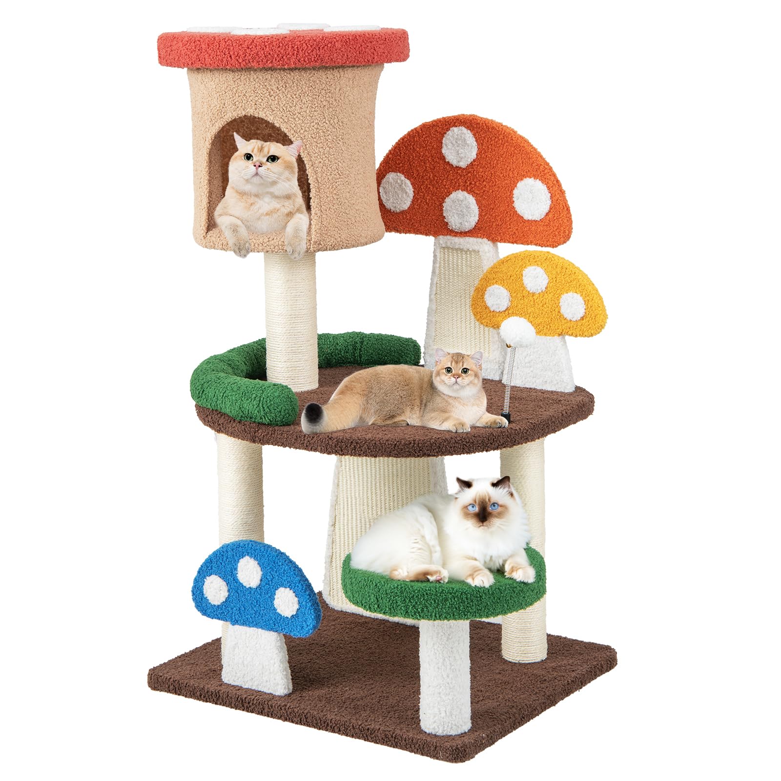 Tangkula Mushroom Cat Tree, Cute Cat Tower With Full-Wrapped Sisal Post, Scratching Board & Spring Ball, Cat Condo, Flower Cat T