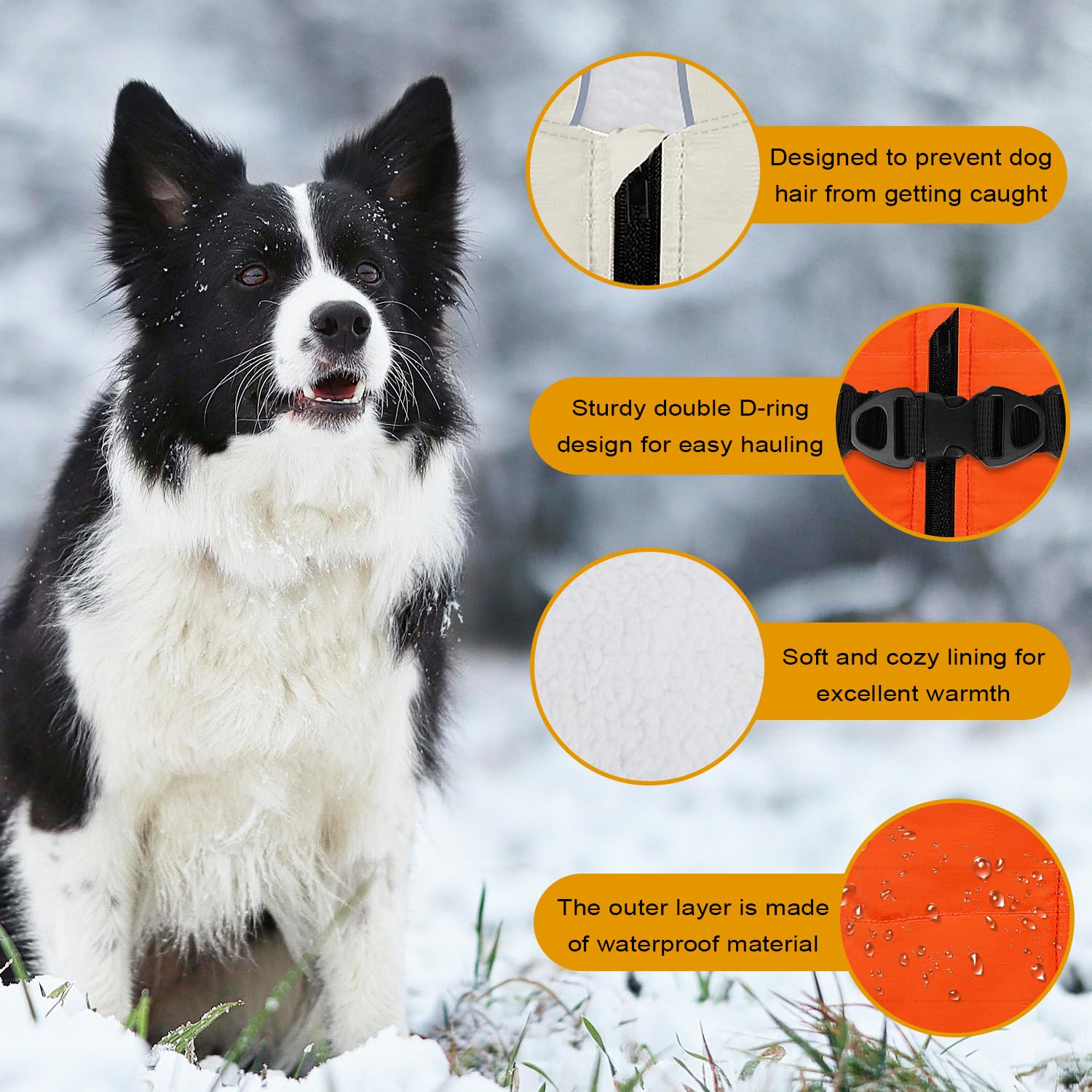 ANNICOO Warm Dog Winter Coat,Waterproof Dog Jacket with Built-in Harness,Dog Cold Weather Coat with Reflective Stripes,Winter Sn