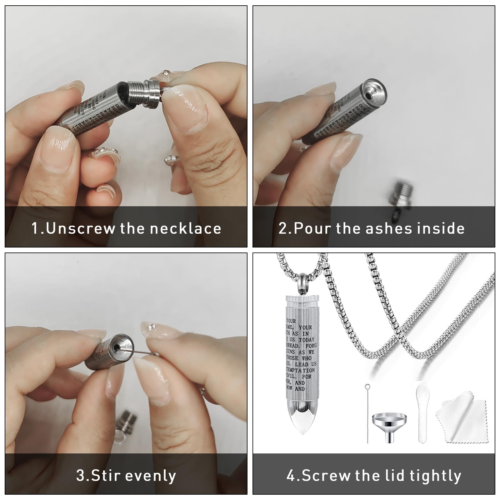 Qppkii Pet Ashes Necklace For Dog/Cat, Bullet Ashes Necklace, Pet Cremation Jewelry For Ashes Urn Necklace With Funnel Kit, Pet