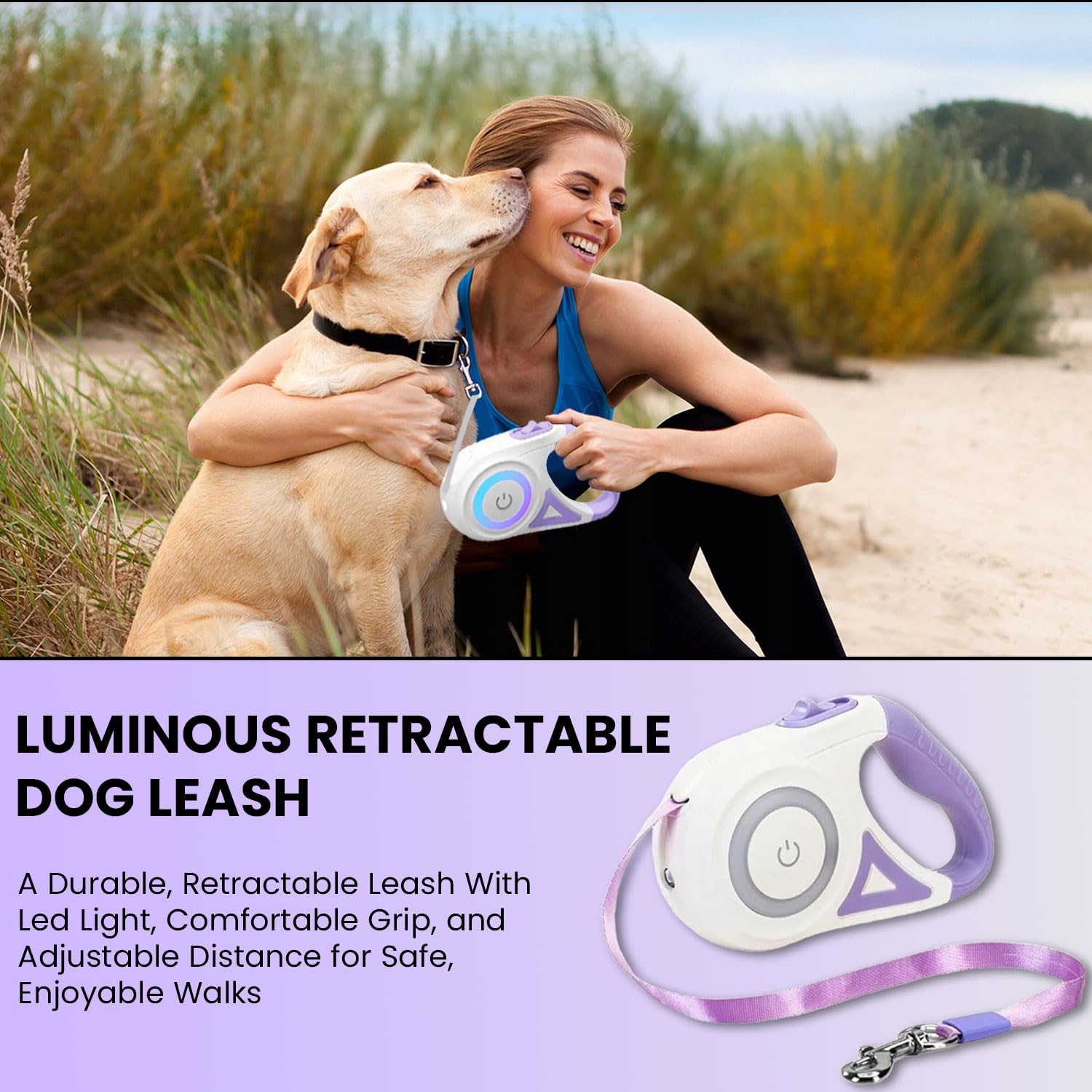 Best Dog Supplies Luminous Retractable Dog Leash With Front Safety Led Light - 360Tangle-Free Training Leash For Ultimum Freedom