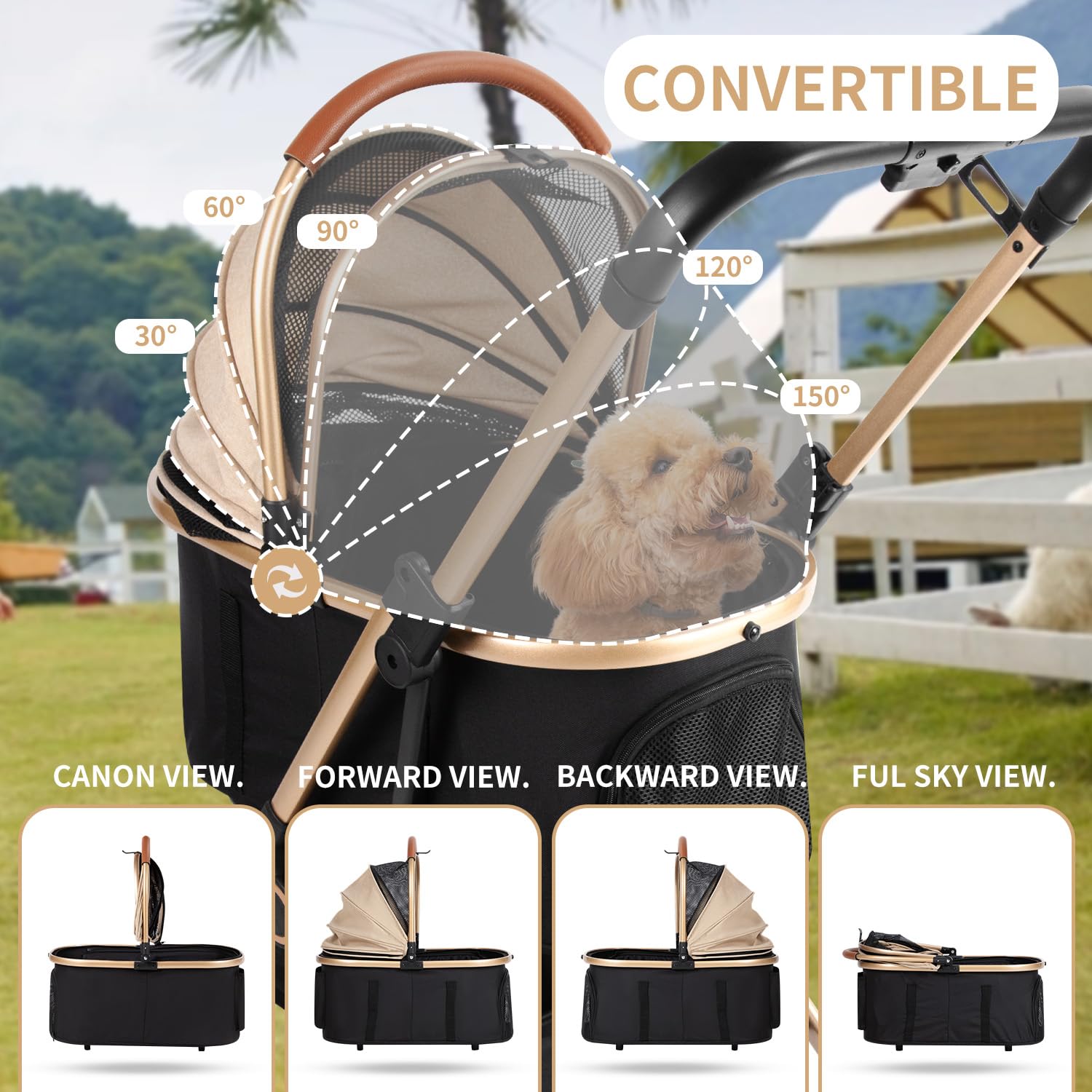 3 In 1 Pet Stroller With 4 Wheels, Foldable Pet Travel Carrier For Small/Medium Dogs Cats Up To 50Lbs, Detachble Portable Pet Ba