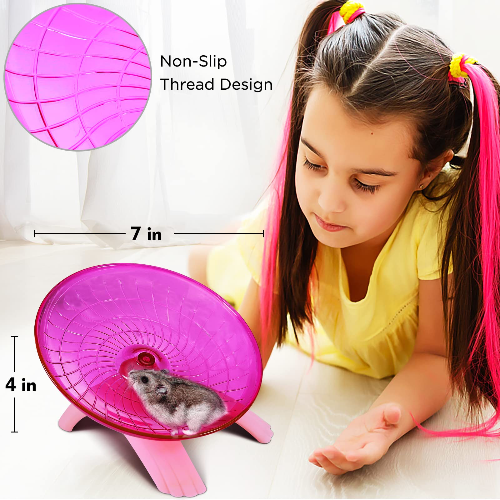 Hamster Flying Saucer Wheel Silent Spinner Quiet Exercise Runner For Dwarf Hamster/Gerbil Rat/Roborovski (Pink)