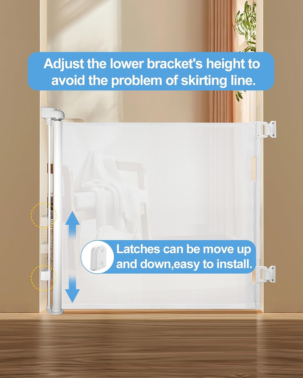 Veraste (2 Pack) Retractable Baby Gate for Doorways and Stairs, Mesh Safety Gate for Pet, Indoor & Outdoor Use, One-Hand Operati