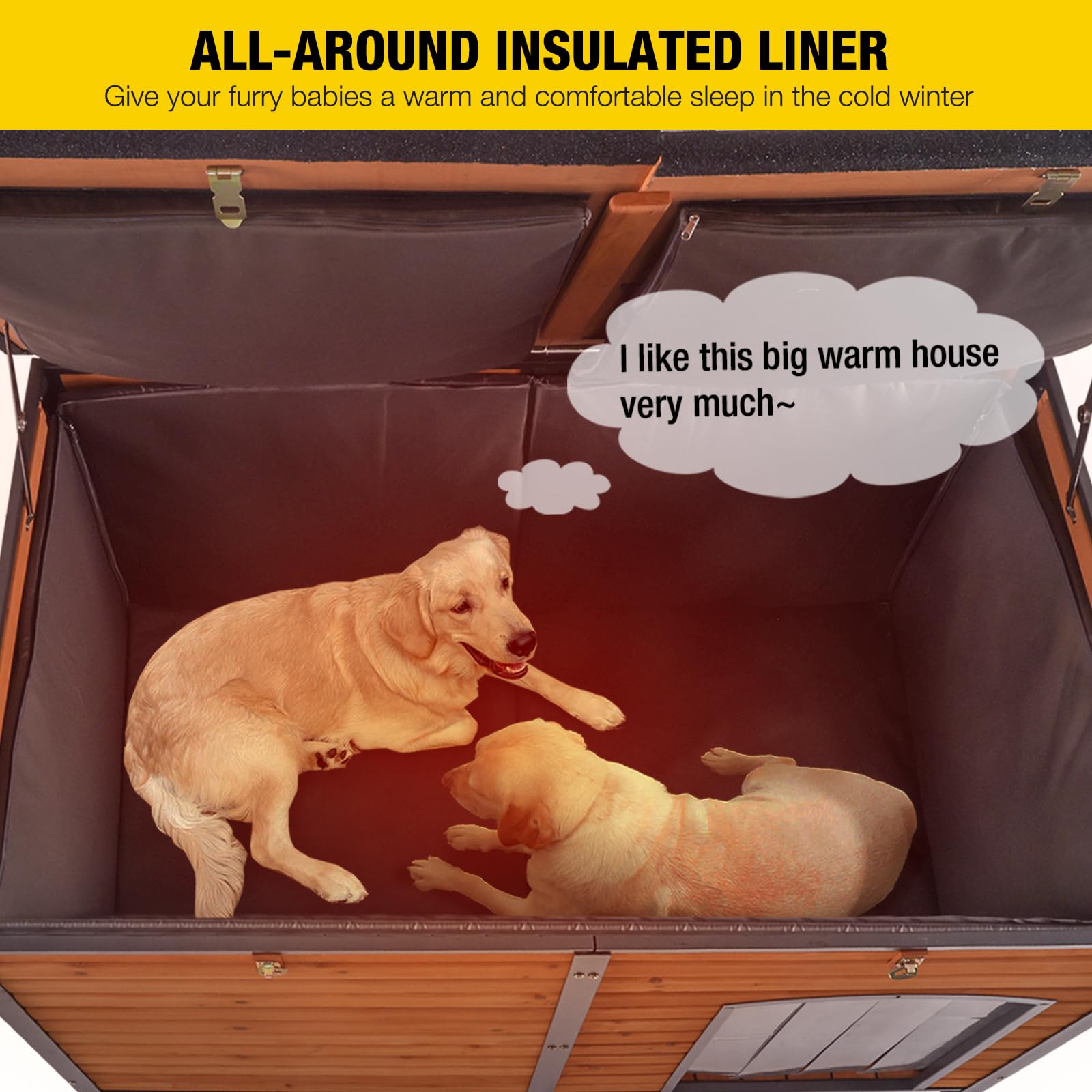 Aivituvin 59'' Large Dog House 100% Insulated Dog Kennel With Liner For Winter,Waterpoof For Outdoor & Indoor Use.