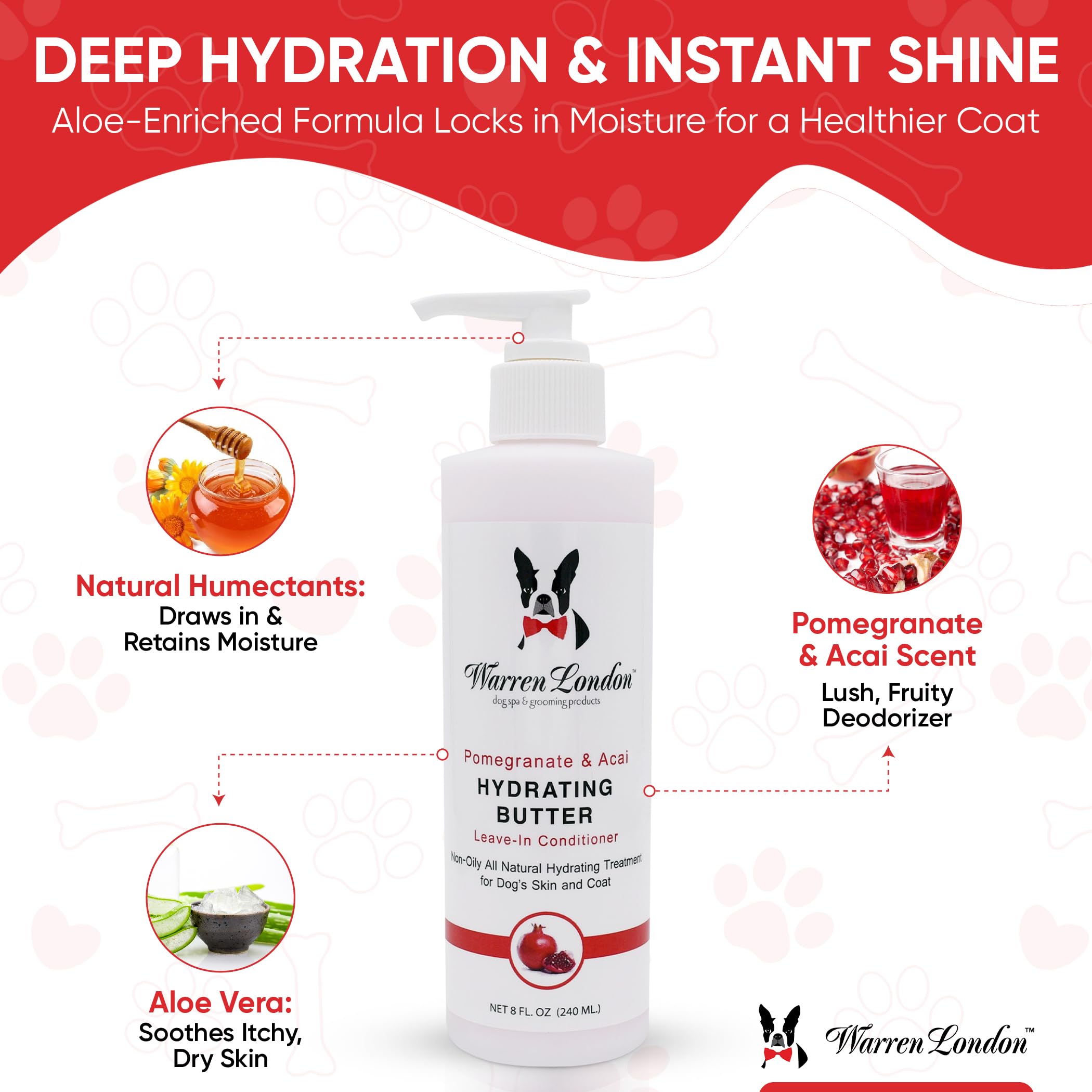 Warren London - Hydrating Butter For Dogs Skin & Coat,8 Oz,Pomegranate & Acai