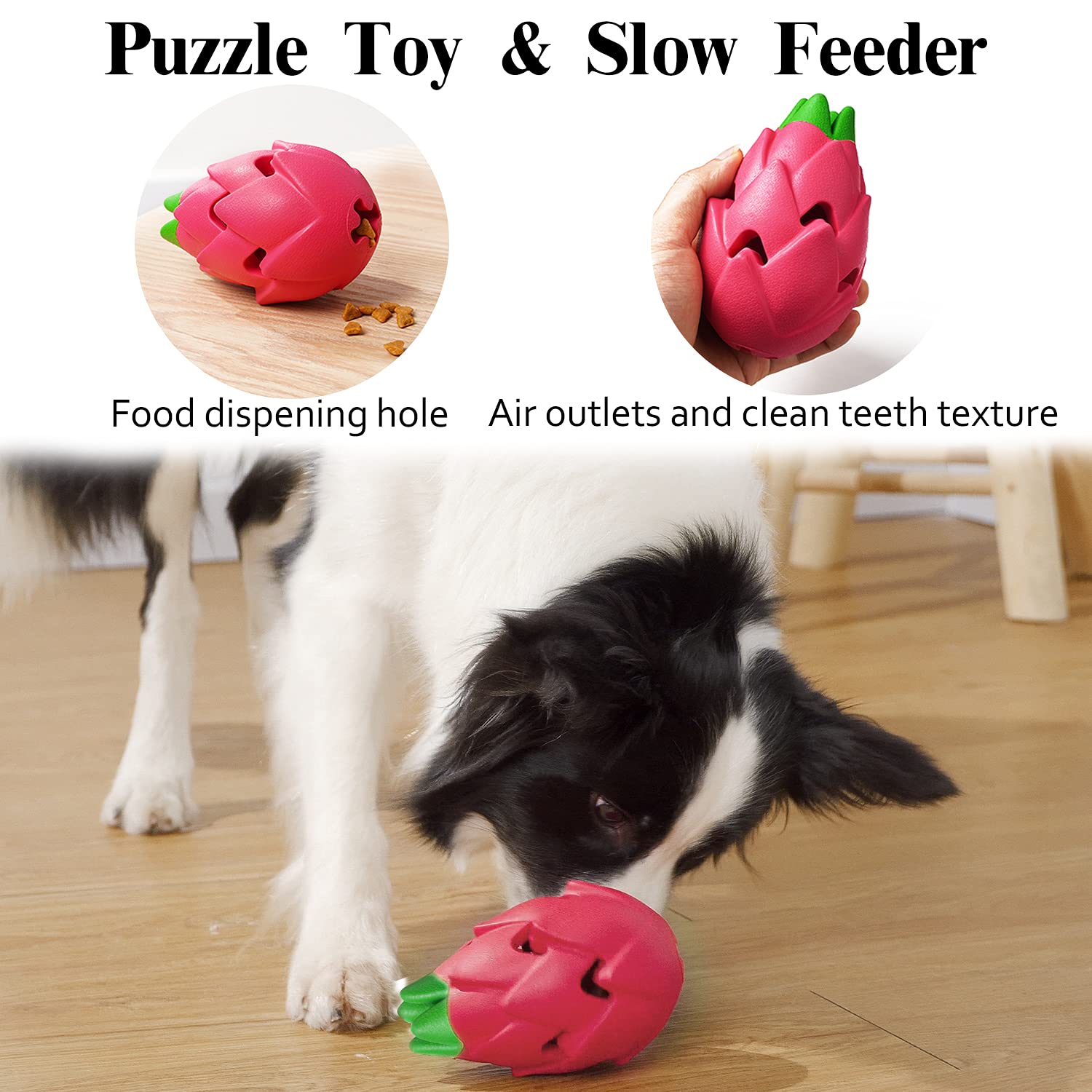 MewaJump Tough Rubber Dog Chew Toy - 3 Pack for Large Breeds, Multi-Fruit Set, Interactive Puzzle & Puppy Teething Toys
