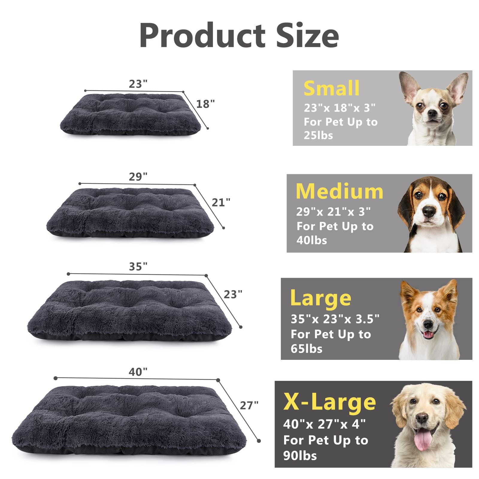 Joejoy Dog Bed Crate Pad, Deluxe Plush Washable Dog Beds Fulffy Soft Kennel Pad Anti-Slip Pet Sleeping Mat For Medium Small Dogs