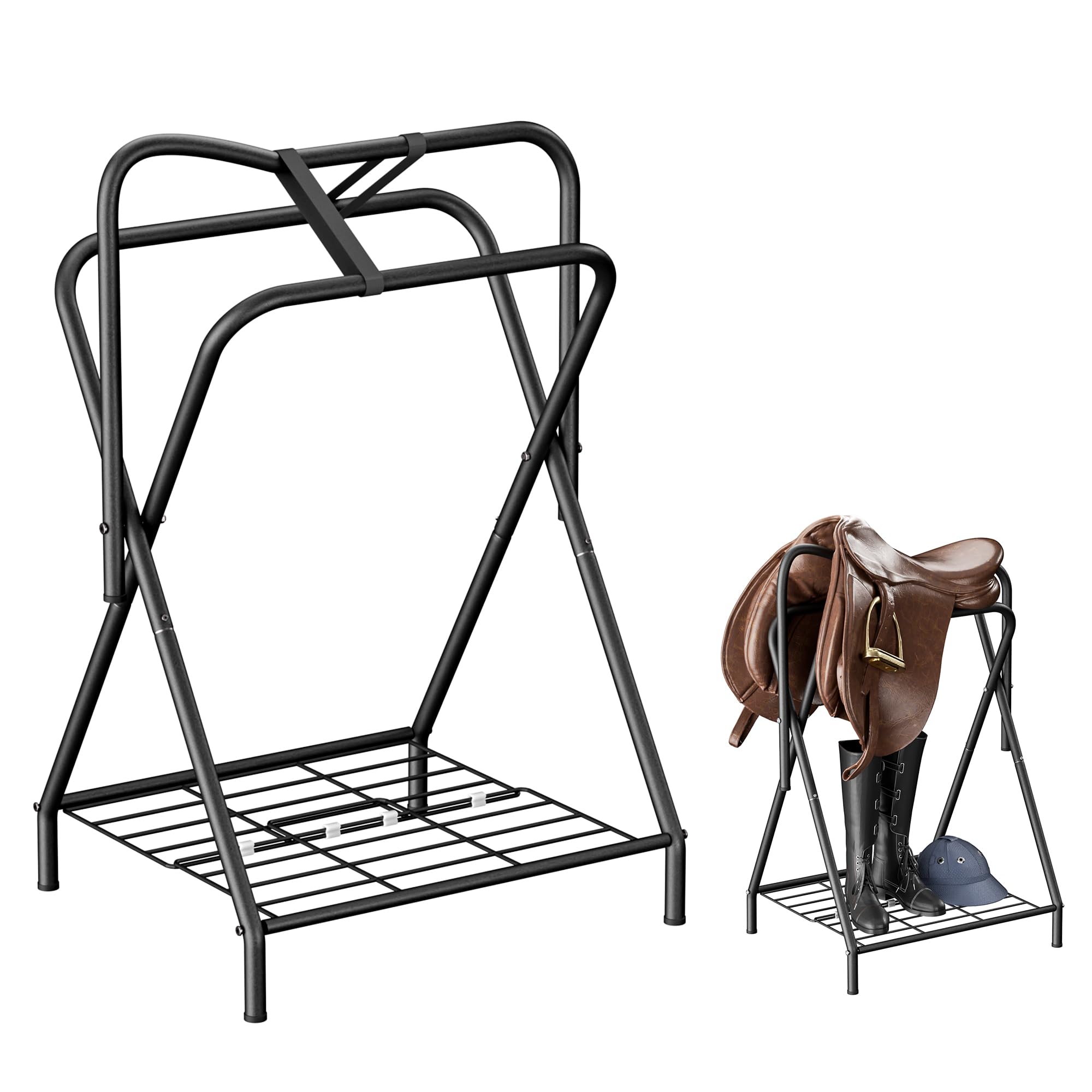 Dunatou Saddle Rack Freestanding Saddle Stand Foldable Horse Saddle Storage Rack Full Size Saddle Pad Rack Horse Blanket Holder 