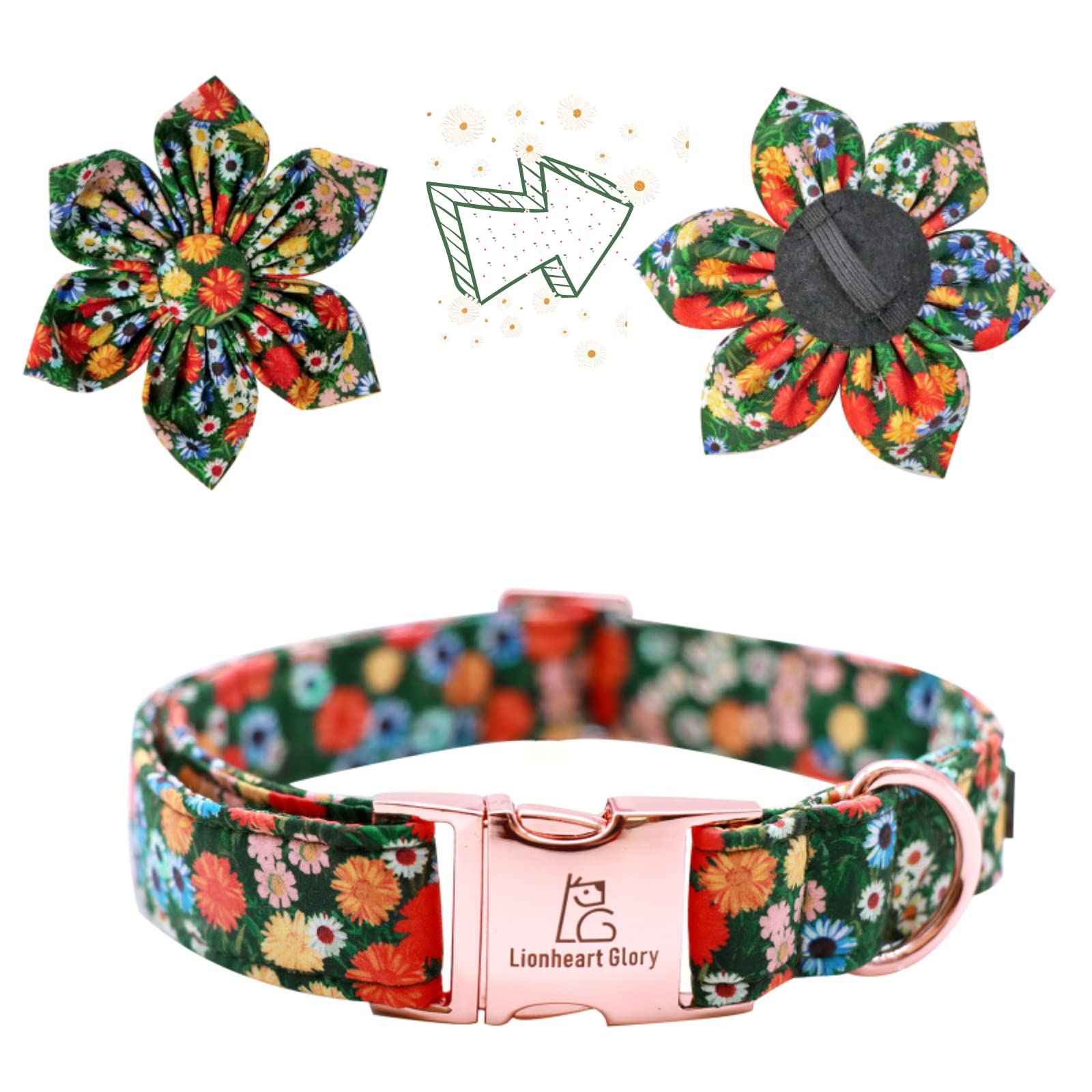 Lionheart Glory Dog Collar, Dog Collar with Flower, Cute Floral Pattern Pet Collar Adjustable Dog Collar for Large Dogs