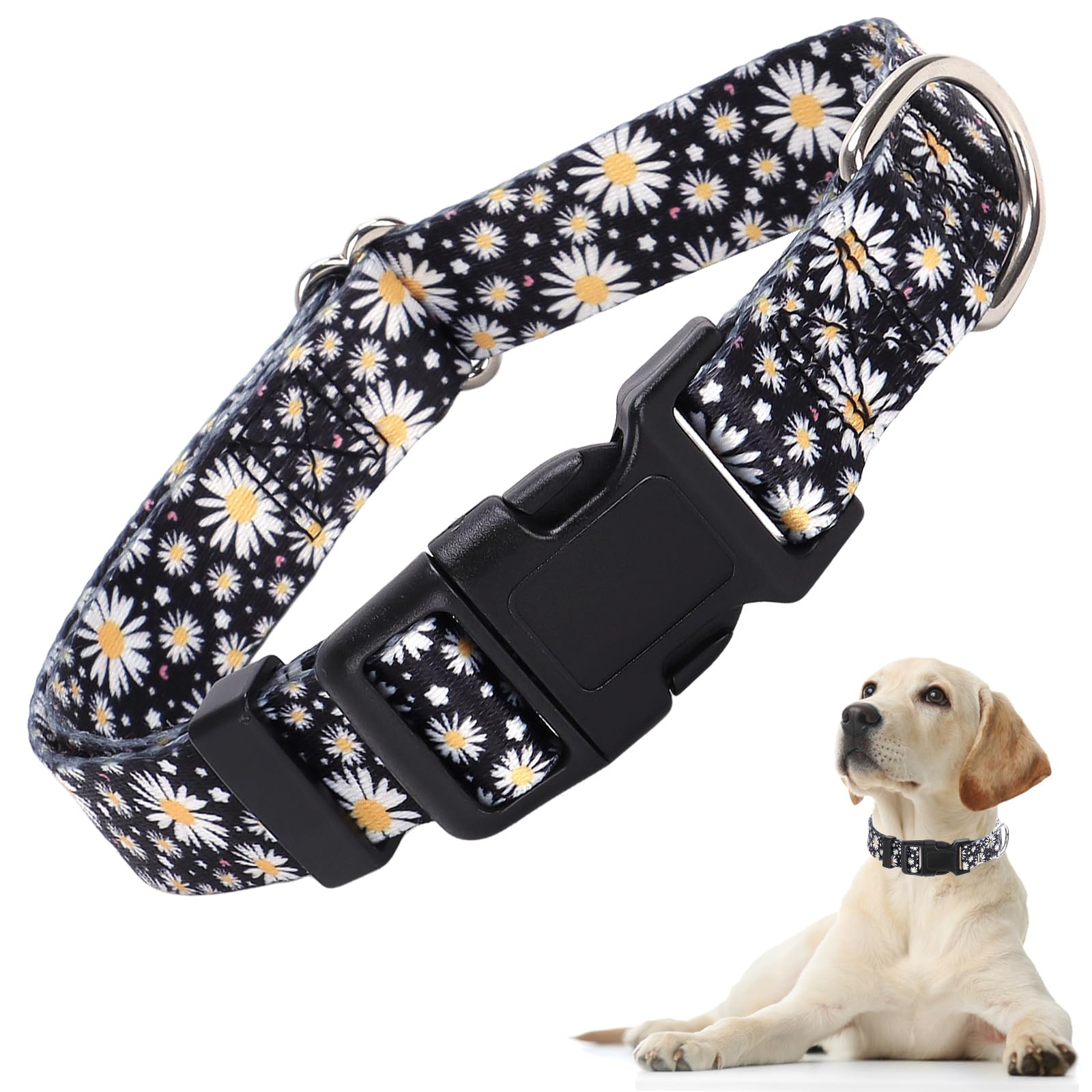 Dog Collars For Large Dogs With Daisy Patterns, Cute Dog Collar Buckle Collar For Boy Girl Dogs, Adjustable Comfy Soft Durable P