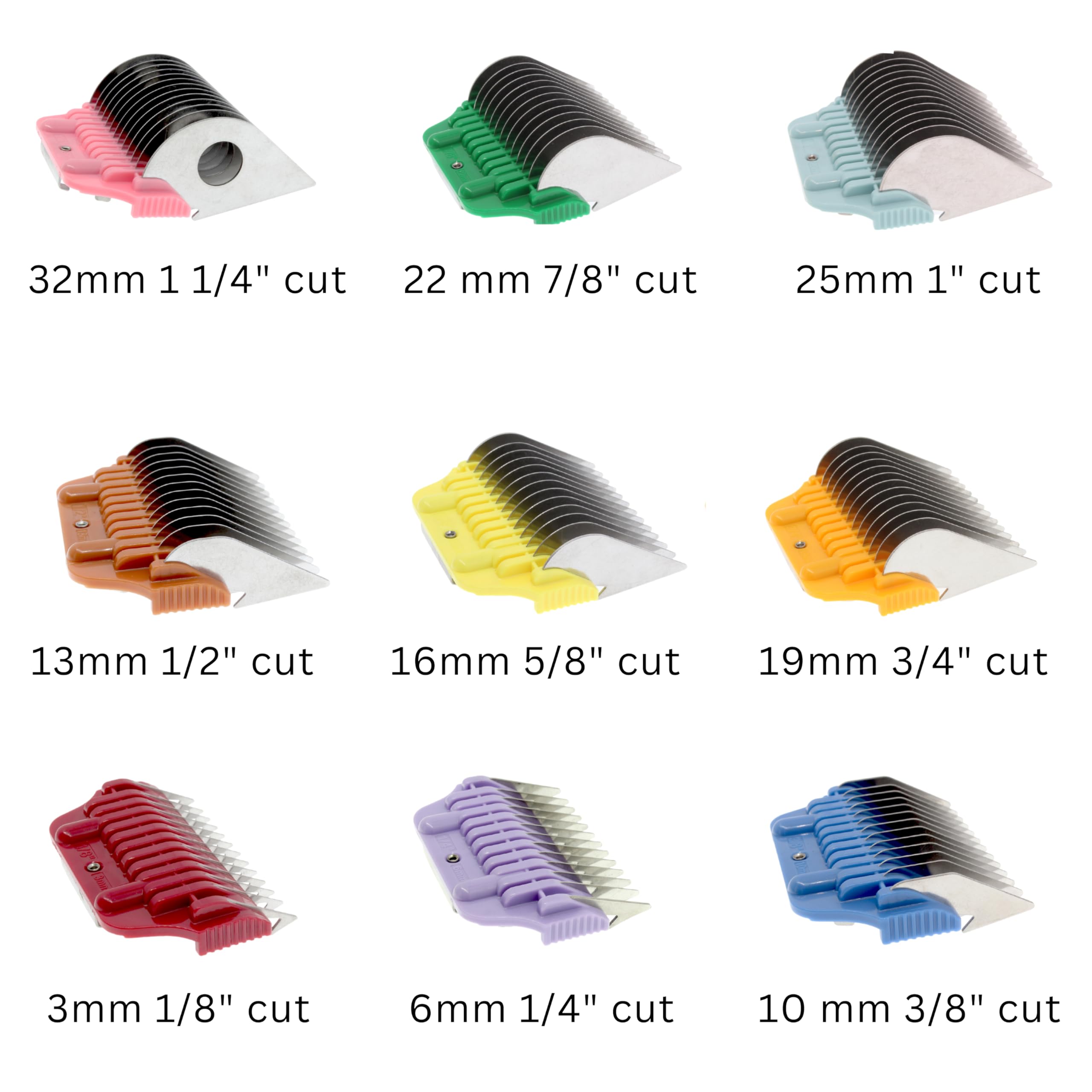 Bucchelli 9 Wide Hair Clipper Guard Attachment Set Fits For A5 Type Blade With Colorful Coded System| Extra Long Stainless Steel