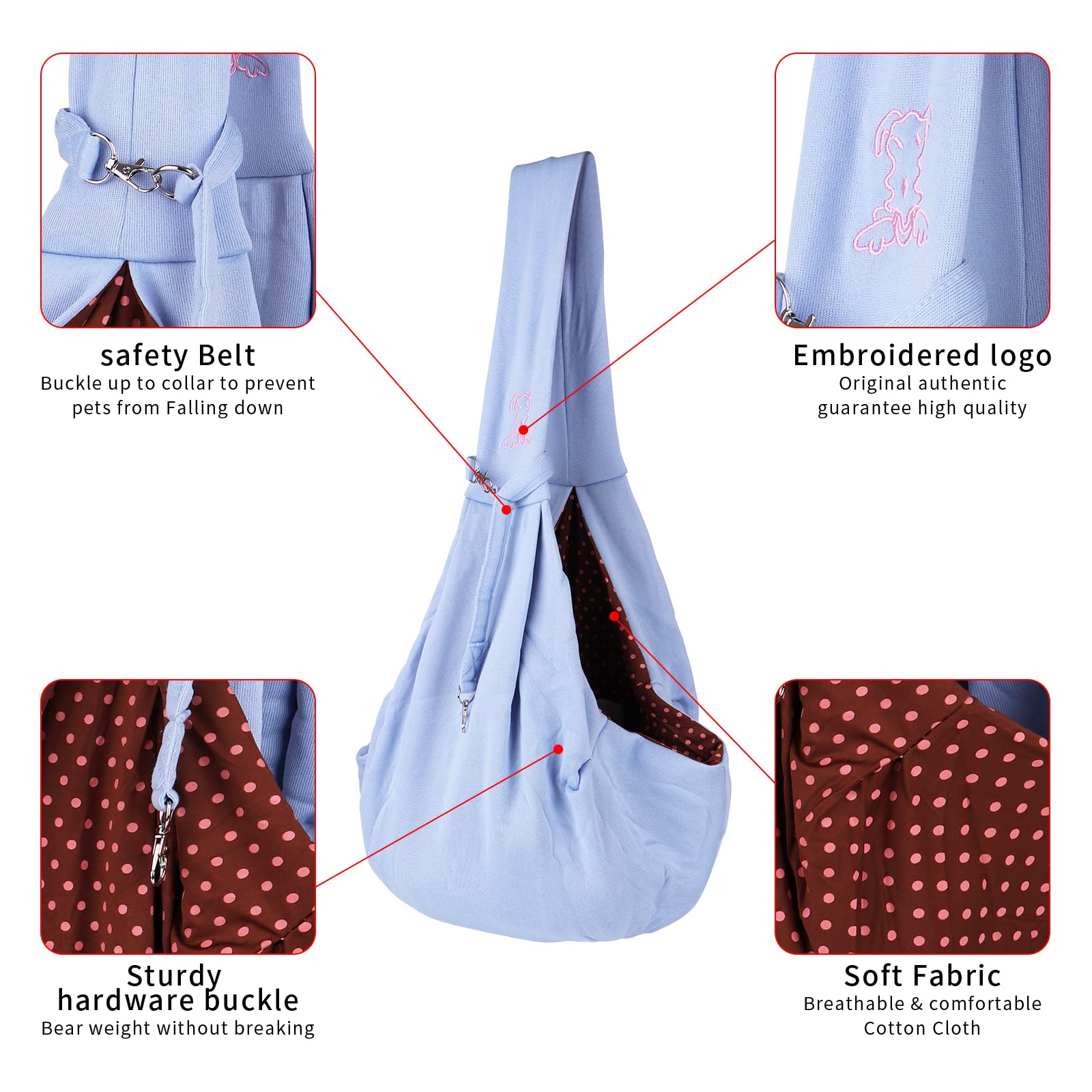 Small Dog Cat Sling Carrier,Hands Free Reversible Pet Carriers Bag,Pet Carrier Shoulder Crossbody Pet Slings Suitable for Puppy,