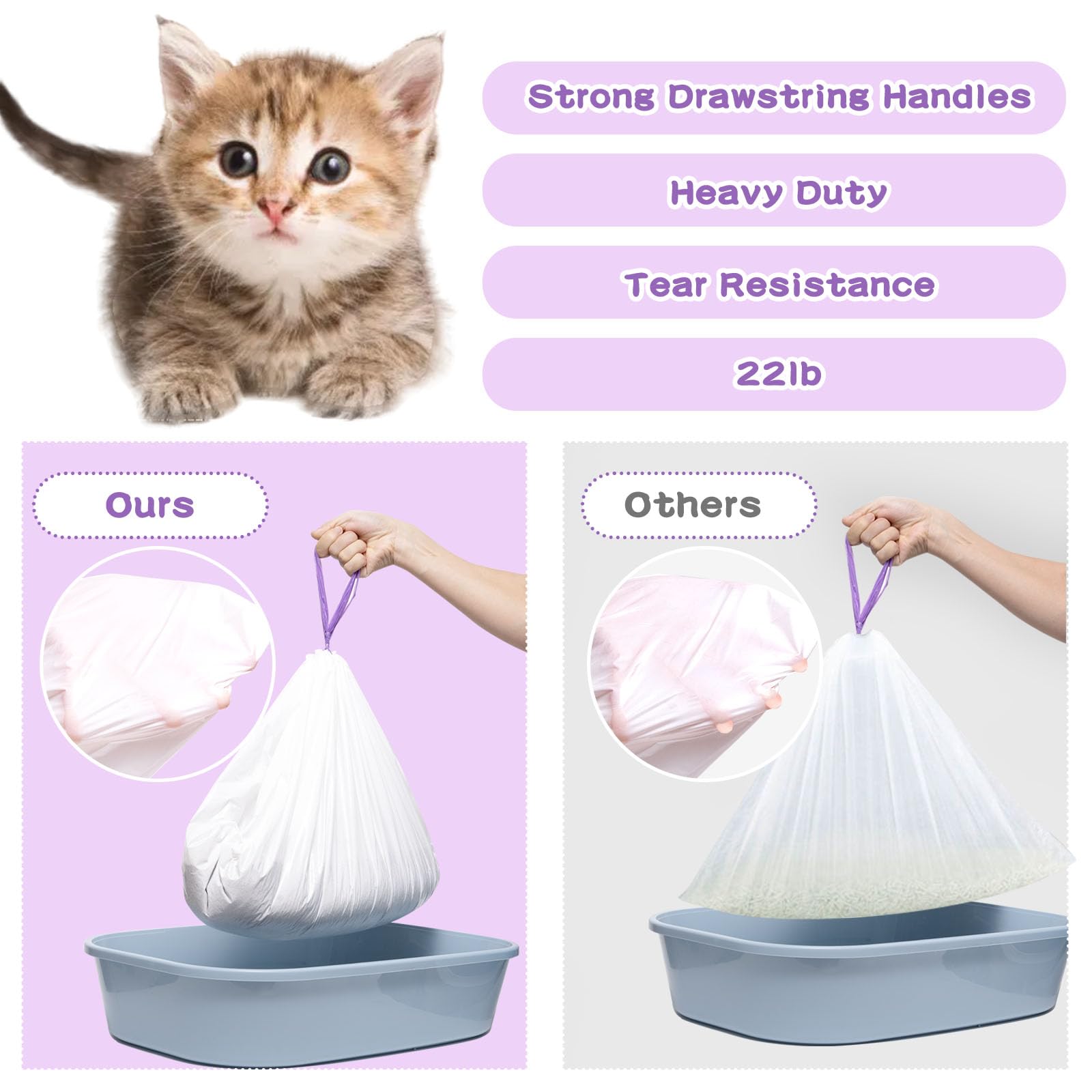 Elzrghs Cat Litter Liners Large, 30 Pack Jumbo Drawstring Cat Litter Bags, Extra Thick Litter Pan Liners Heavy Duty 36''''X16'''