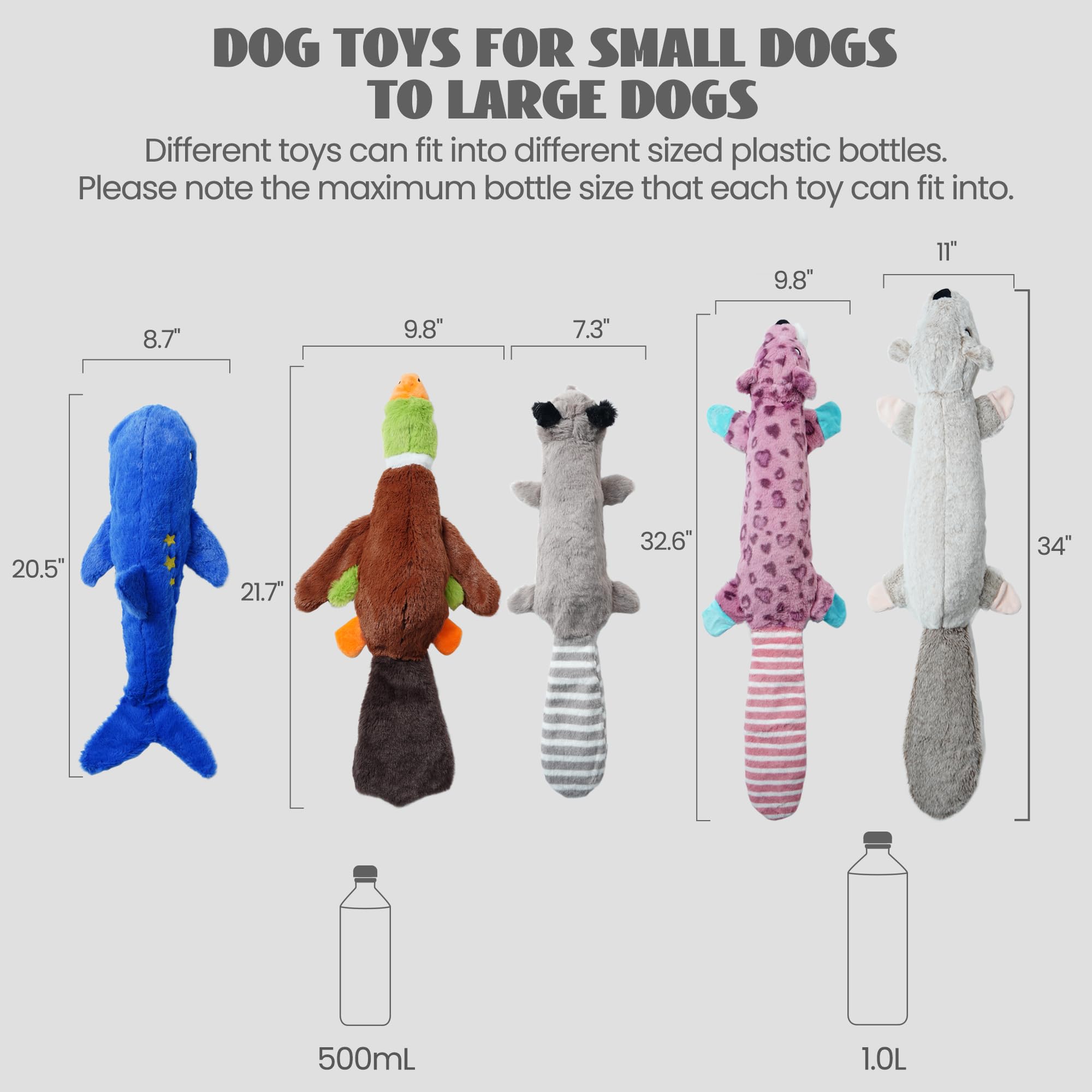 Nocciola 2-in-1 No Stuffing Crinkle Dog Toys, Soft Fabric, Multi-colored, Model DT-2C3D-5, Squeaky for Small to Large Dogs