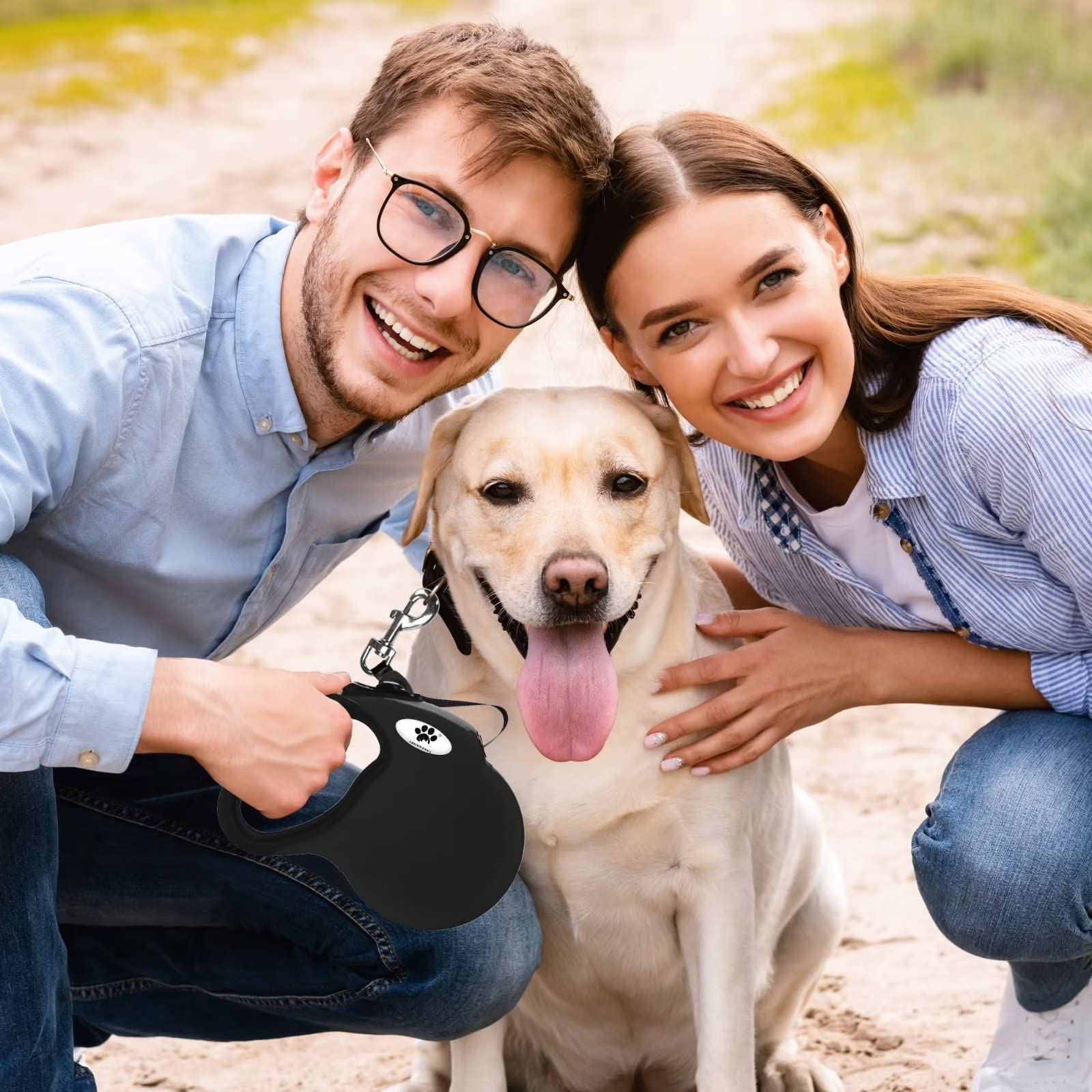 Crown Paws 16 Ft Retractable Dog Leash For Large Dogs Up To 110 Lbs,Tangle-Free Nylon Tape,Black Dan L