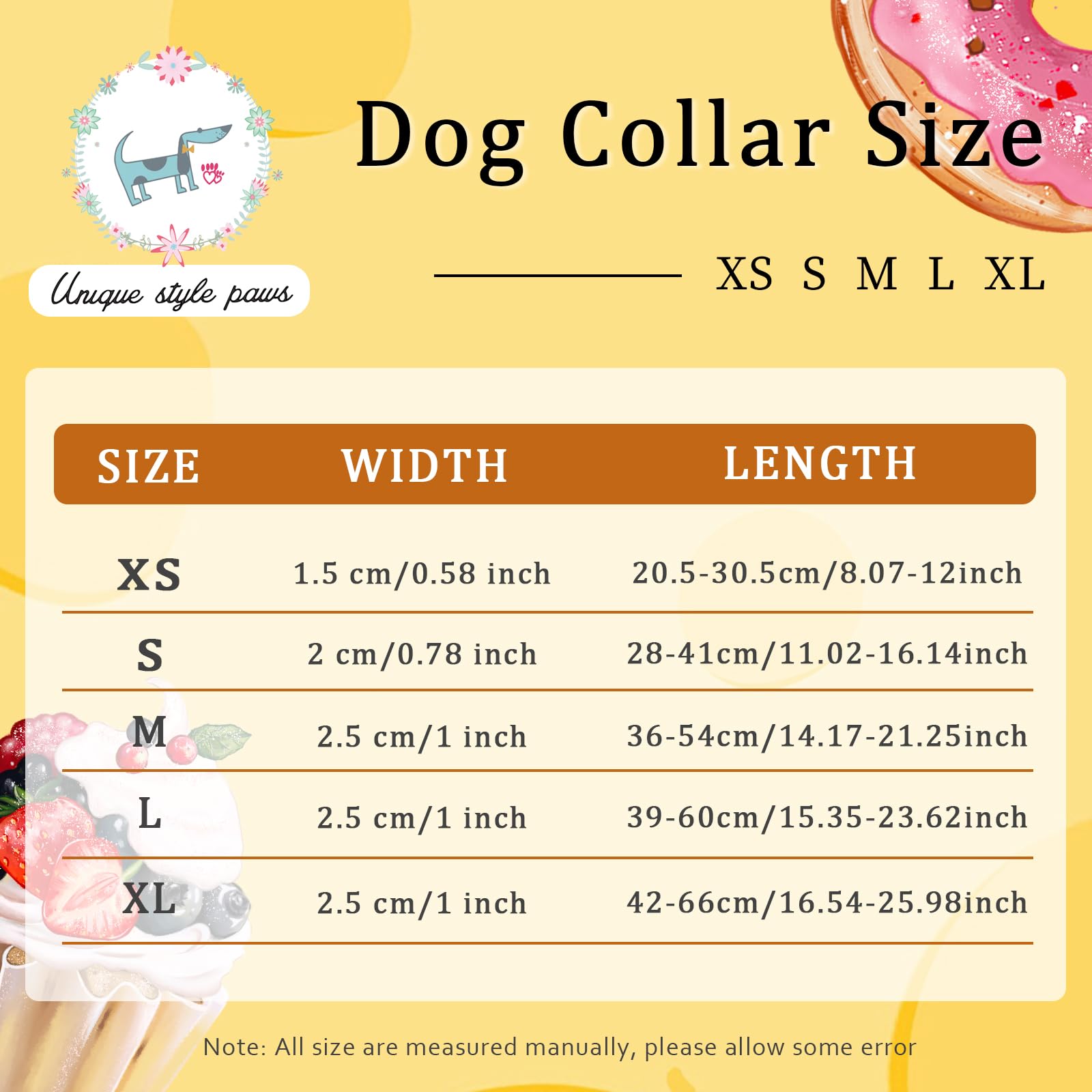 Unique Style Paws Summer Dog Collar,Yellow Dog Collars With Hamburg,Icecream,Bread Pattern,Adjustable Puppy Collar For Small,Med