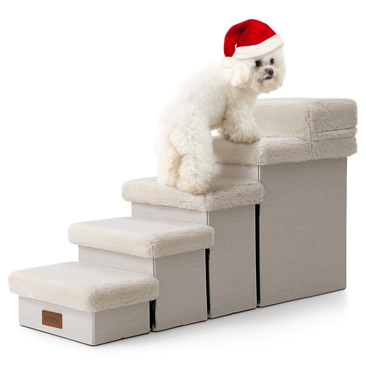 Cozy Kiss Dog Stair For Small Dogs With Storage, 21'' H Foldable Pet Step With Soft Cover, Older Cat Ramp For High Bed Or Car, L