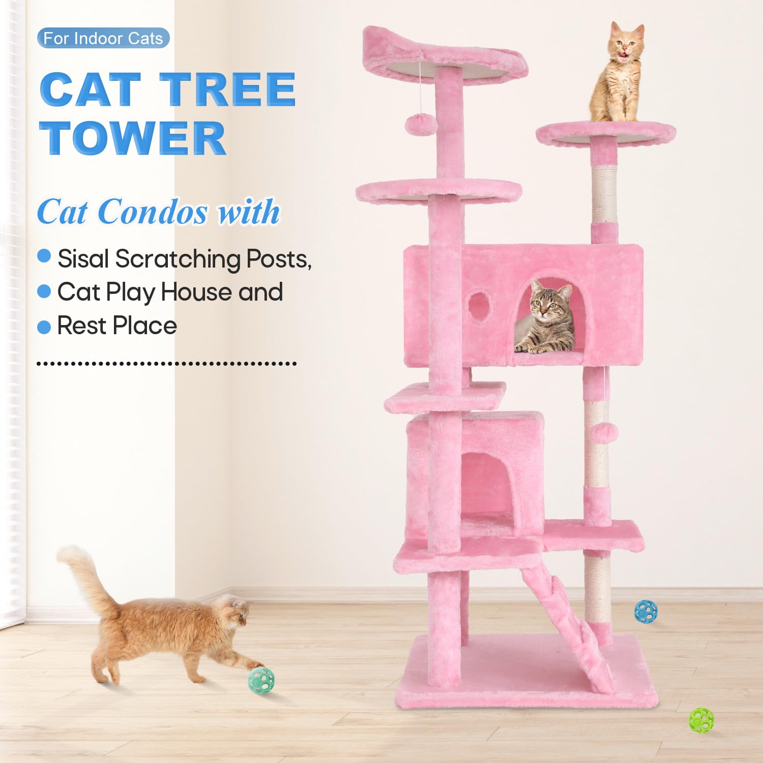 Fdw Cat Tree 54In Cat Tower Multi-Level Durable Cat Scratching Post & Cozy Fun Cat Jumping Platform Space Saving Cat Condo Pet P
