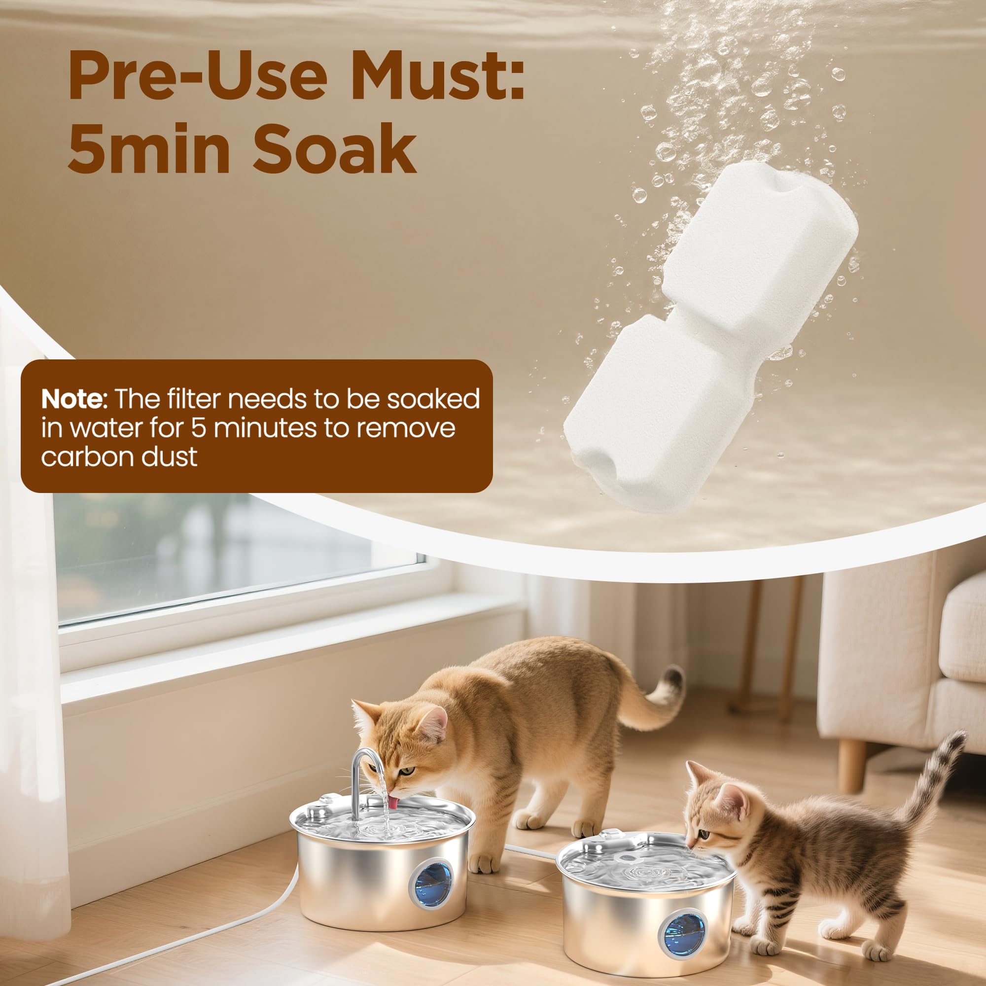 GIOTOHUN Cat Water Fountain Filter: 24 Cat Fountain Filter Replacement - 24 Pet Fountain Filter - 12 Carbon Filters & 12 Foam Fi