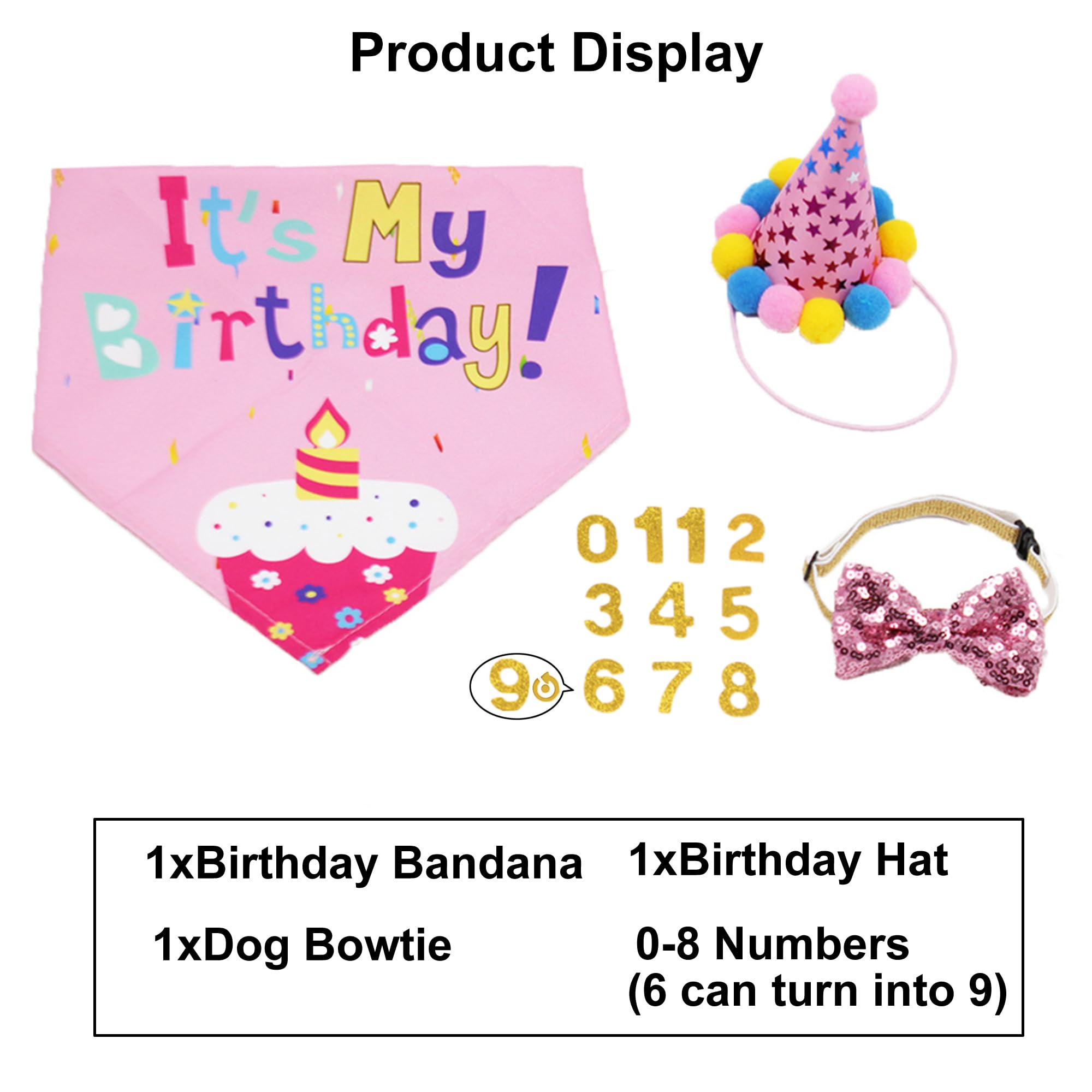 Adoggygo Dog Birthday Bandana Scarf And Dog Girl Birthday Party Hat With Cute Bow Tie For Extra Large Dogs Pets (X-Large)
