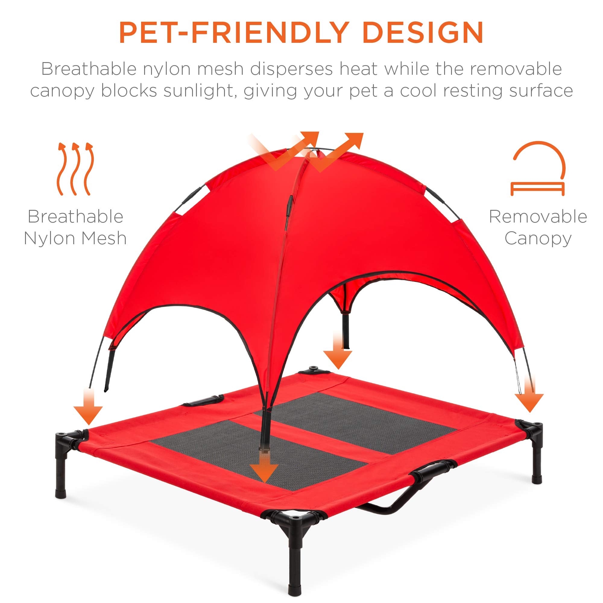 Best Choice Products 36In Elevated Cooling Dog Bed, Outdoor Raised Mesh Pet Cot W/Removable Canopy Shade Tent, Carrying Bag, Breathable Fabric - Red