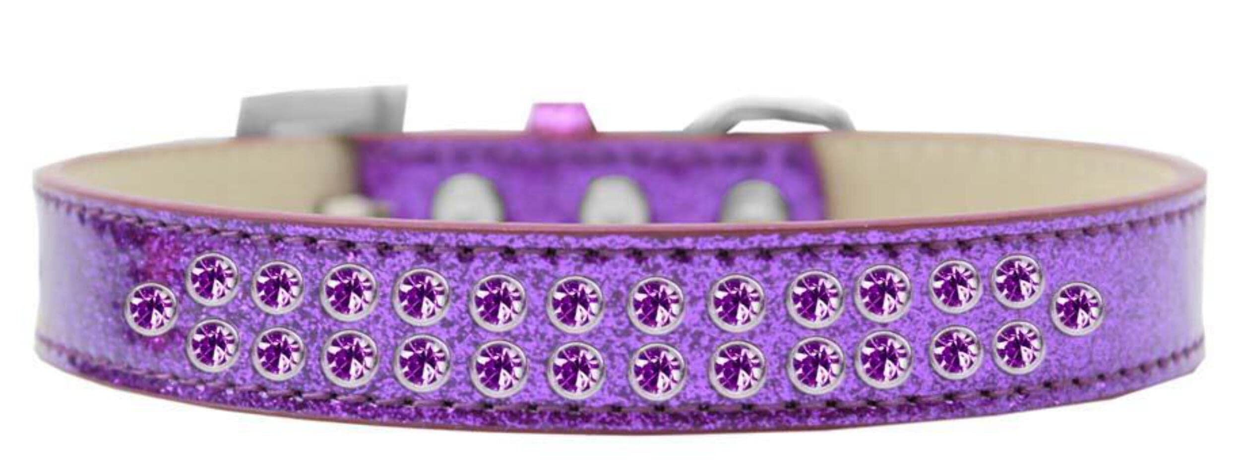 Mirage Pet Products Two Row Purple Crystal Light Pink Dog Collar, Size 16