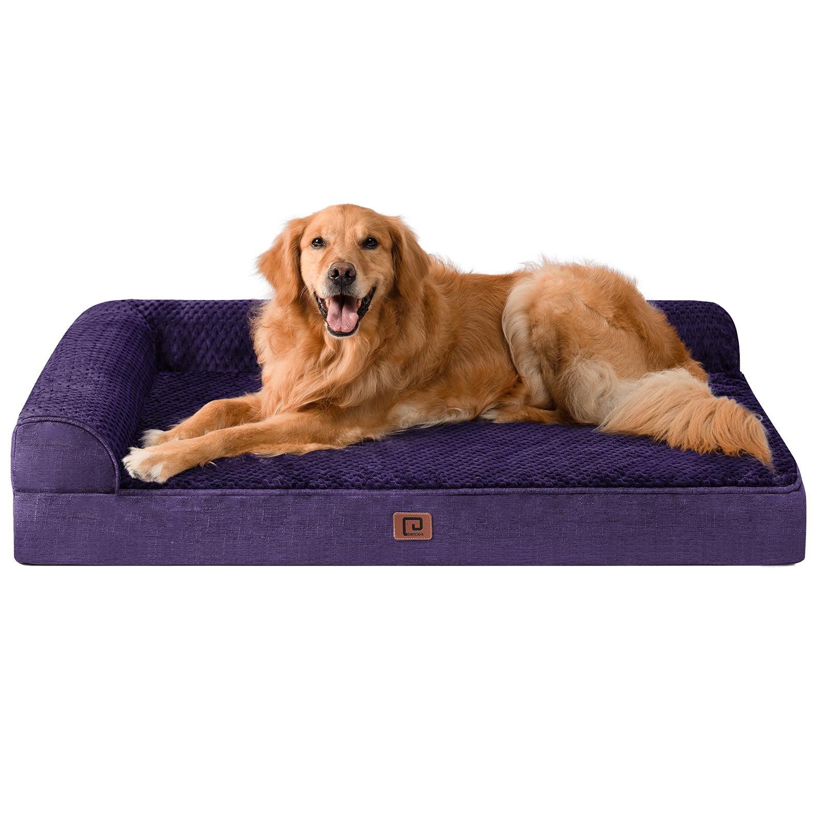Eheyciga Xl Memory Foam Dog Bed, Orthopedic Dog Beds For Extra Large Dogs, Waterproof Egg Crate Dog Couch Bed With Washable Removable Cover And Non-Slip Bottom, L Shaped Dog Bed, Purple