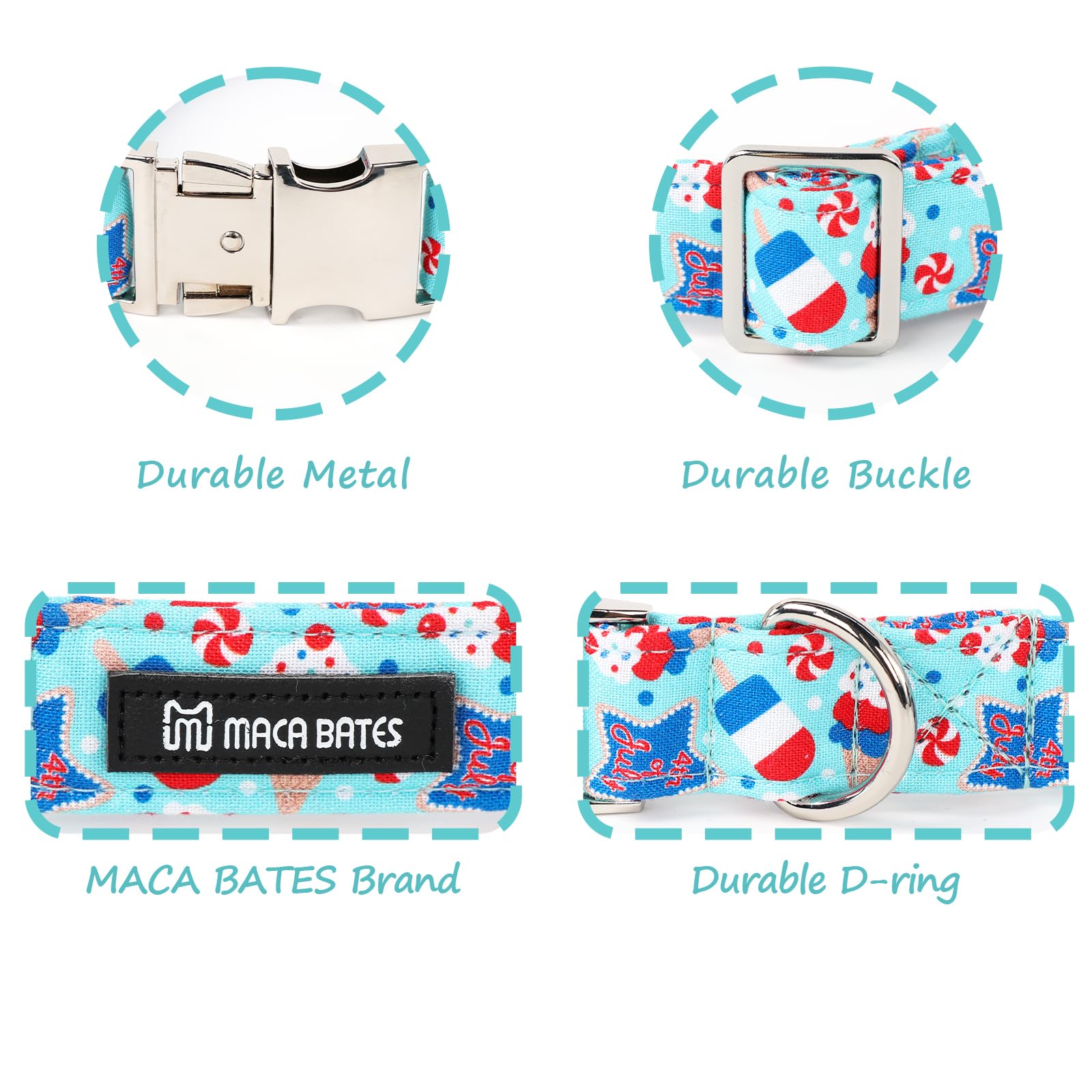 Maca Bates 4Th Of July Basic Dog Collar American Flag Usa Patriotic 4 Of 7 Dogs Collars Adjustable Soft Blue Independence Day Gi