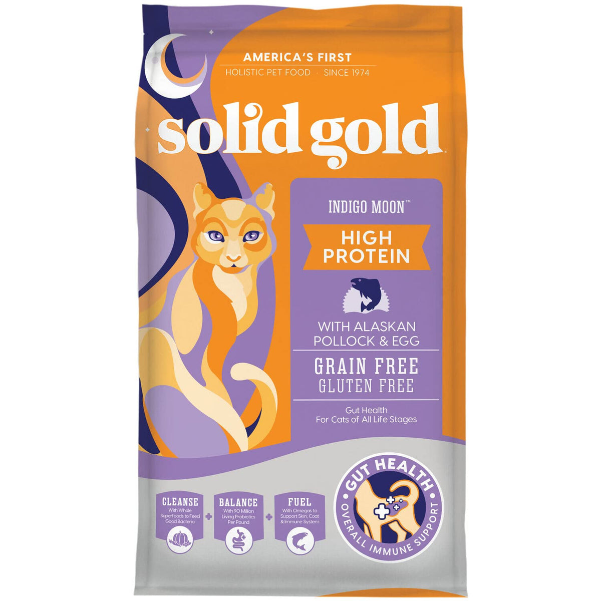 Solid Gold High Protein Dry Cat Food - Indigo Moon Cat Dry Food With Digestive Probiotics For Cats - Grain & Gluten Free With High Fiber & Omega 3 For Cats - Low Carb Superfood Meal - Pollock - 12Lb