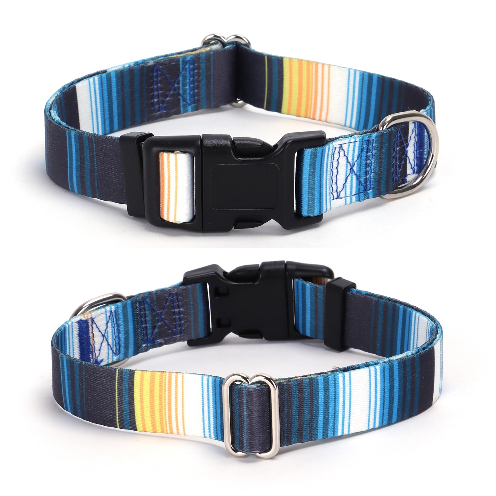 Male Dog Collar, Gradient Style Pattern Design Quick Release Buckle Soft Nylon Blue Dog Collars Adjustable for Small Medium Larg