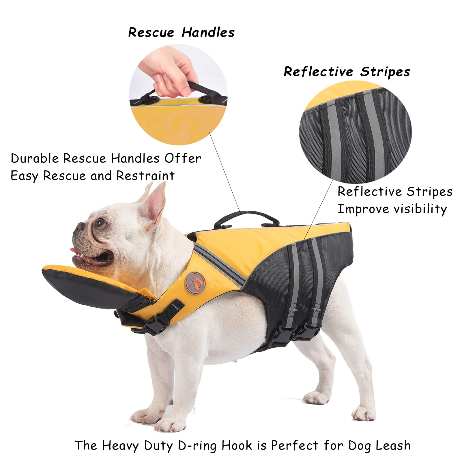 French Bulldog Life Jacket, High Flotation Dog Life Vest For Swimming Boating, Reflective Dog Swim Vest With Chin Float And Rescue Handle (Chest Girth: 17' To 30',Weight: 17' To 28' Lb)