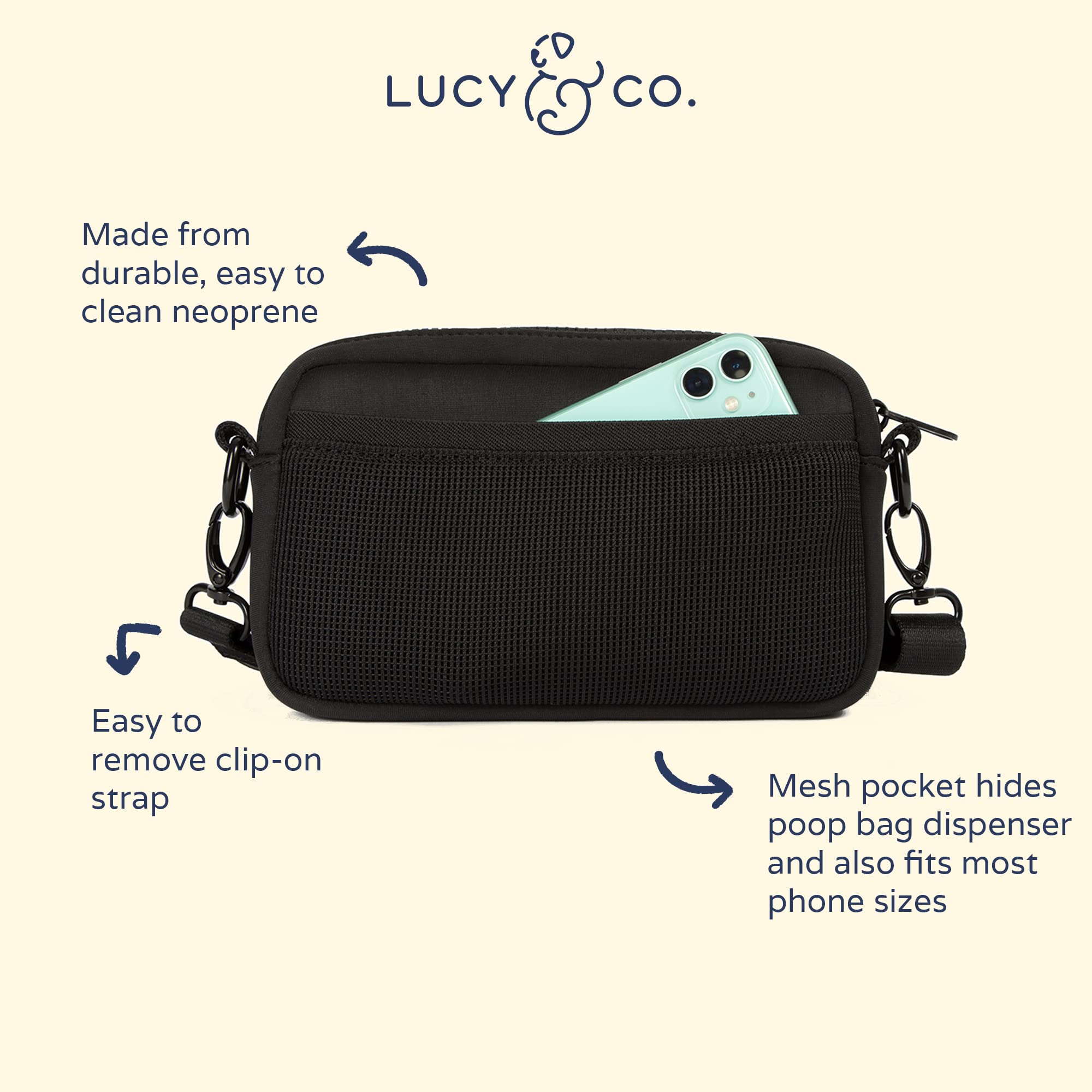 Lucy & Co. Crossbody Treat Bag, Pet Treat Pouch, Fanny Pack, Shoulder Bag, Wear 3 Ways, Hidden Poop Bag Dispenser, Zip Treat Poc