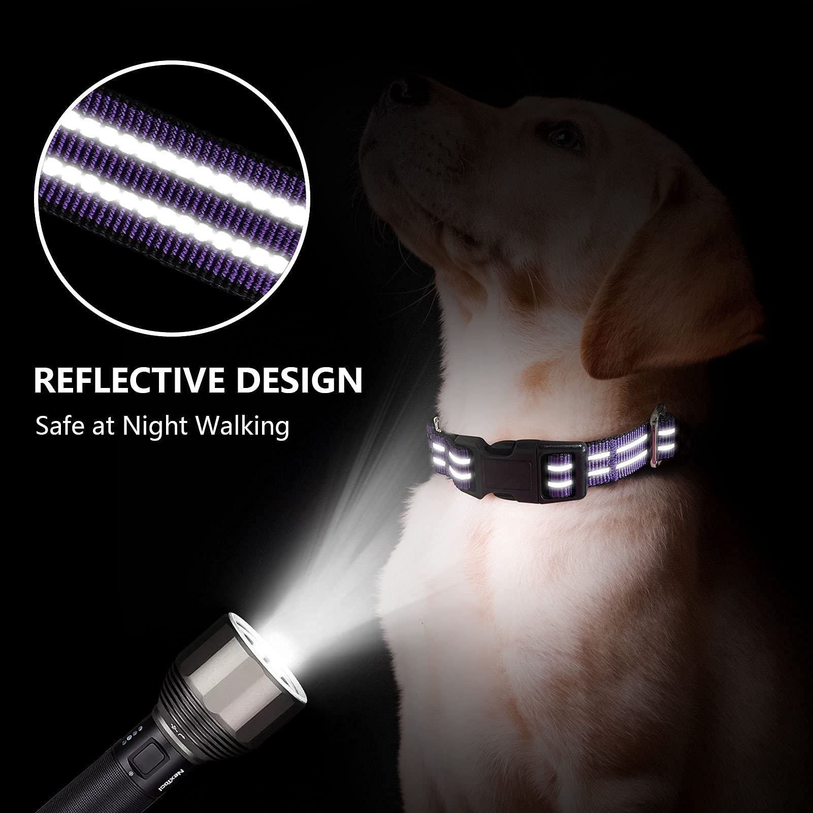 Joyeeiioo Martingale Dog Collar, Adjustable Nylon Reflective Collar With Buckle. No Pull -For Small, Medium, Large Dogs. Prevents Slipping Out-Helps With Strong Pullers-Increase Control (Purple M)