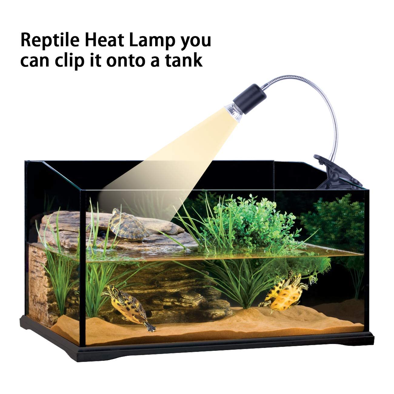 Reptile Heat Lamp, Uvb Bulb, Uvb Reptile Light Fixture, Uva Uvb Reptile Light, Aquatic Turtle Heating Lamp, Turtle Aquarium Tank Heating Lamps Holder & Switch With 4 Heat Bulbs-Black