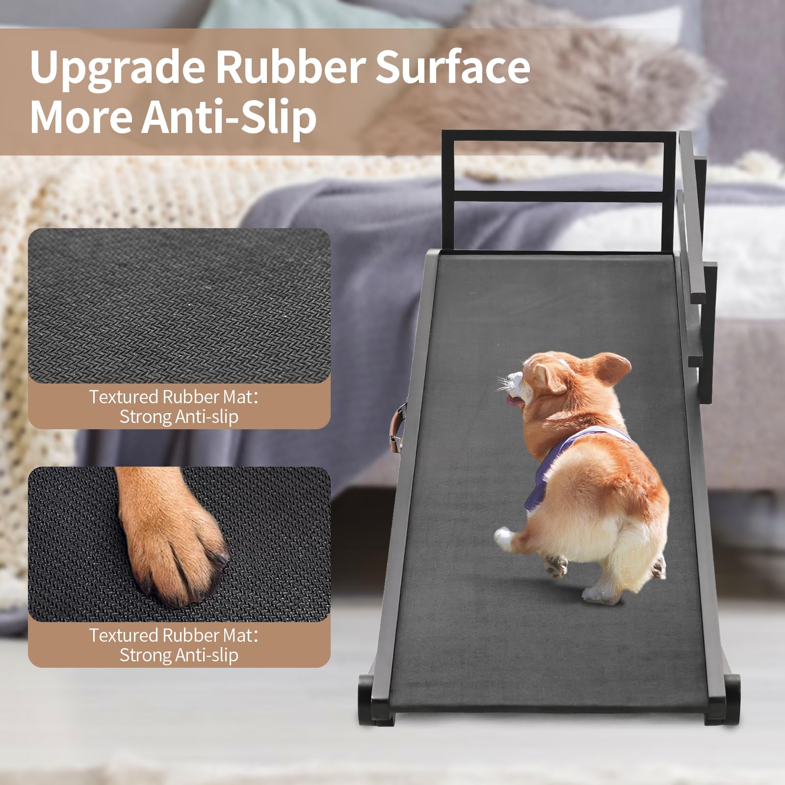 Dog Ramp, Rubber Mat High Traction Ramp, 62.9' Long Portable Paw Ramps, Great For Small & Old Pets, Natural Wood Pet Ramp With