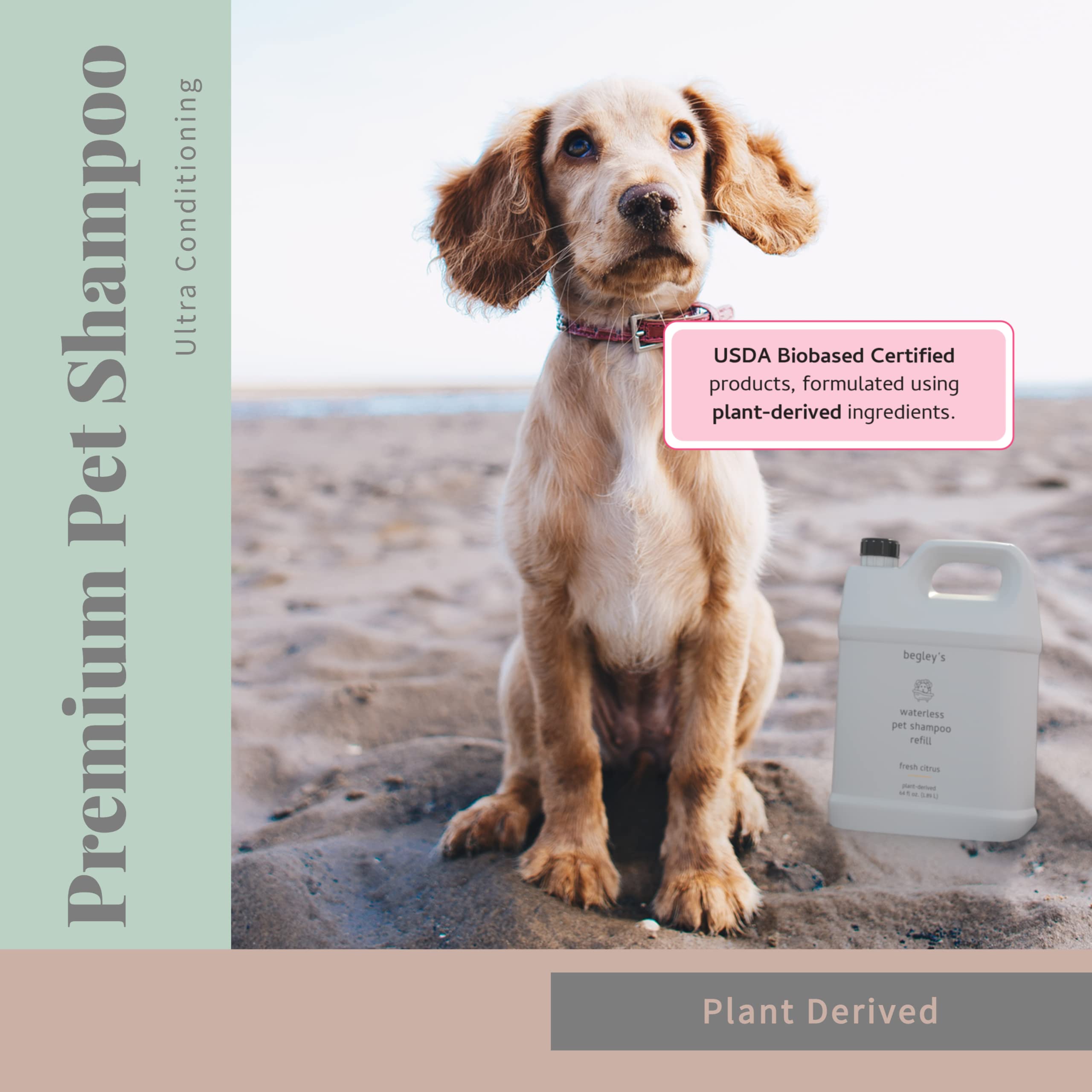 Begleys No Rinse Waterless Pet Shampoo, Bathless Cleaning, Deodorizing, And Odor Removal For A Shiny, Fresh Smelling Coat - Effe