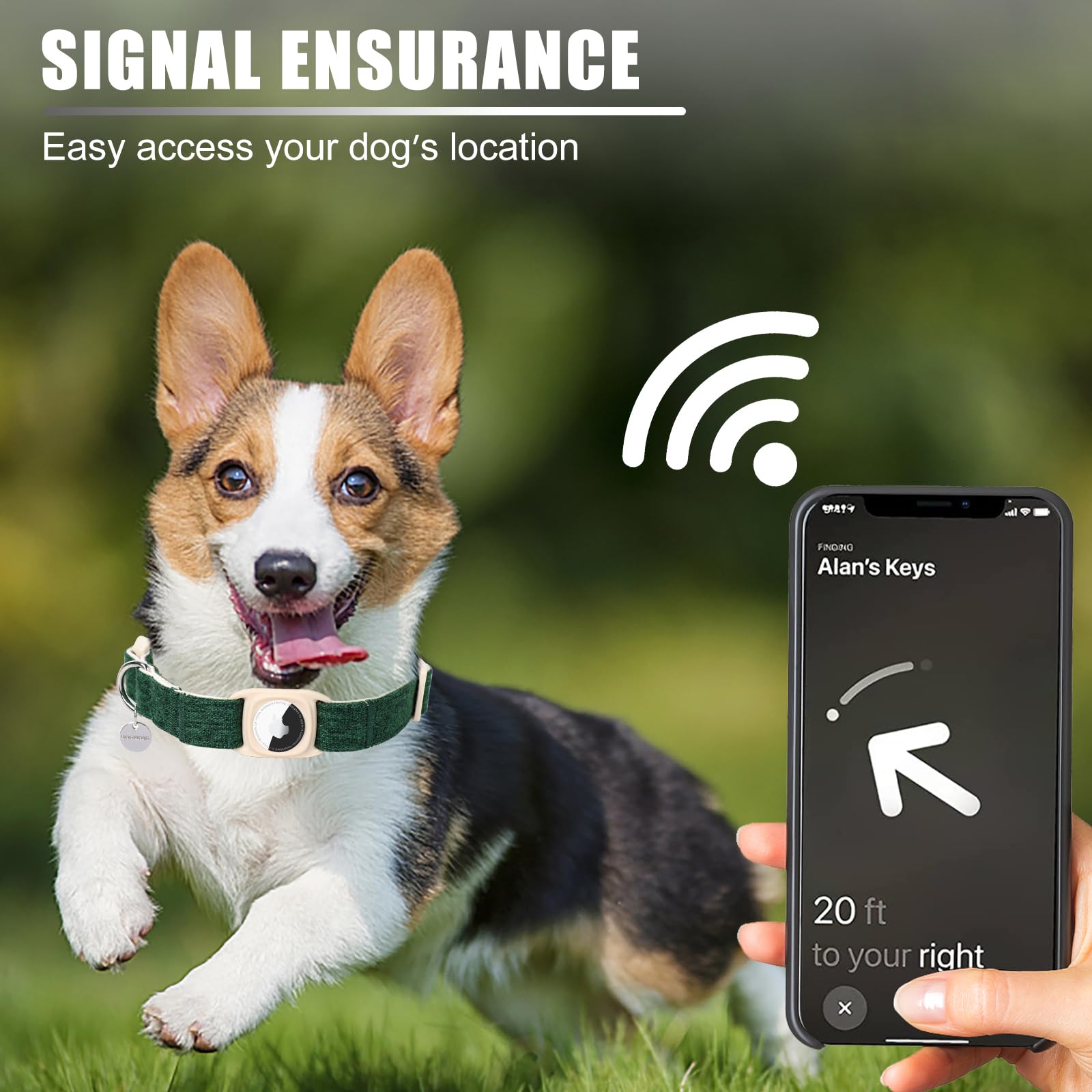 Dogwong Cotton Hemp Dog Collar, Heavy-Duty With Airtag Holder, Christmas Green, Natural Durable Material, For Small Medium Large