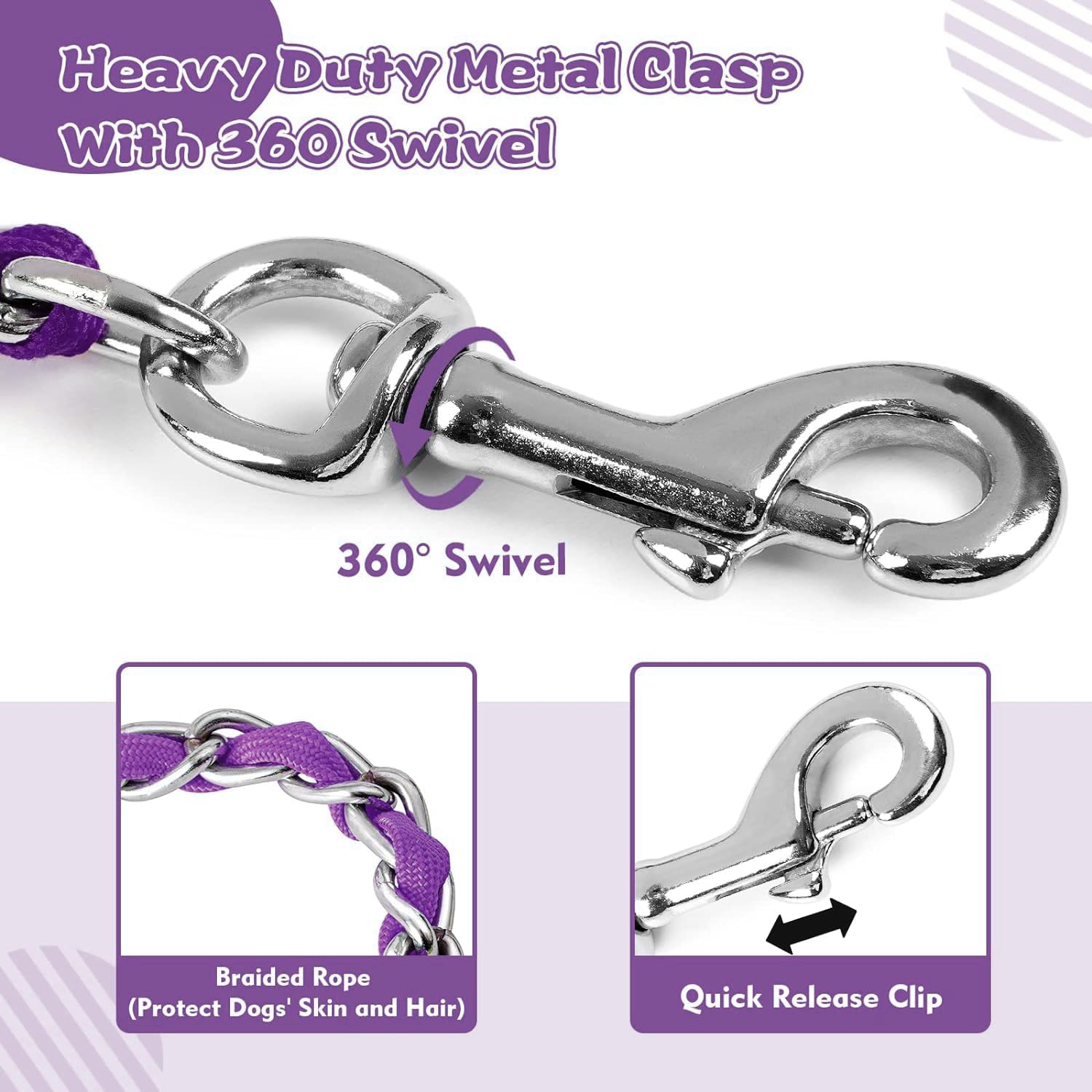 Luffwell Heavy Duty Metal Dog Chain Leash With Comfortable Pu Leather Padded Handle, Chew Proof, For Small Medium Dog Walking Tr