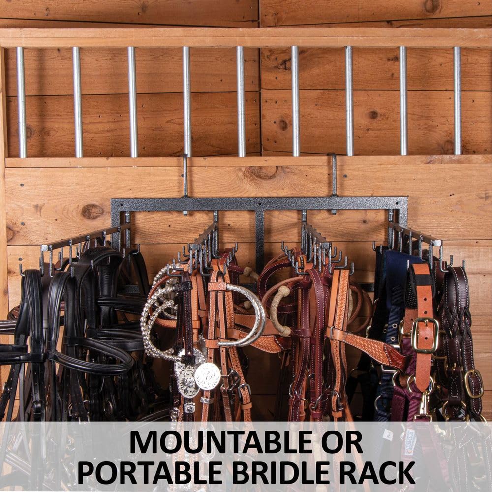 EASY-UP Pro Series 40 Swivel Hook Horse Bridle & Halter Tack Rack | Installed Size 27 Length x 9 Height x 21 Depth | Hooks Rotat