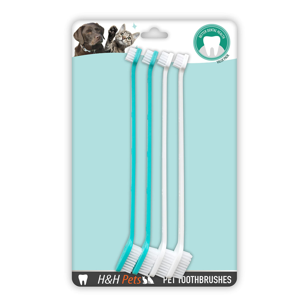 H&H Pets Dog Toothbrush Dual Headed Design Dental Toothbrushes For Small & Large Dogs, 4 Or 8 Counts Pack