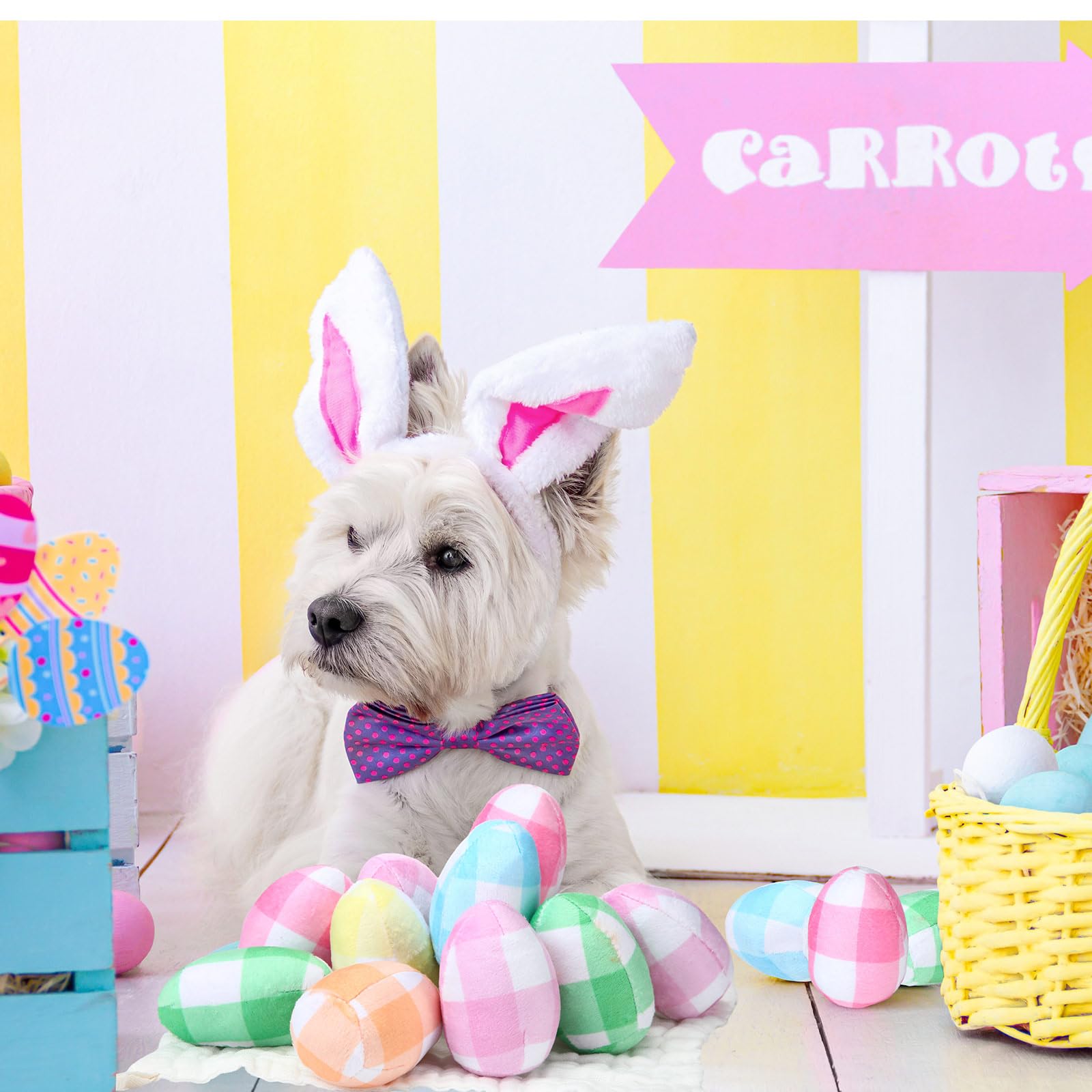 Leyndo 24Pcs Pastel Plaid Plush Easter Egg Toys For Medium & Small Dogs, Cotton Squeaky Dog Teething Toy, Pet Costume, Ifs2263-2