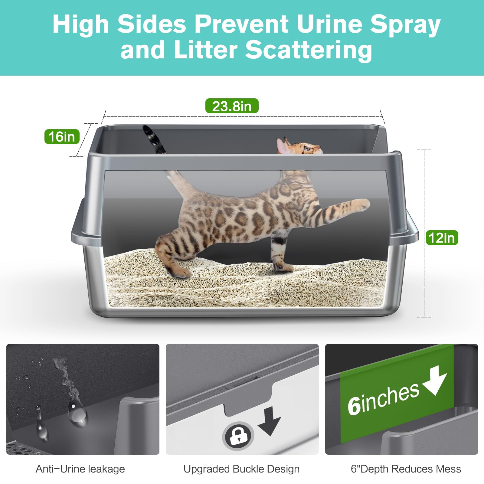 2Pack Stainless Steel Cat Litter Box With High Sides Lid, Extra Large Xl Litter Box For Big Cats, Metal Kitty Litter Boxes With