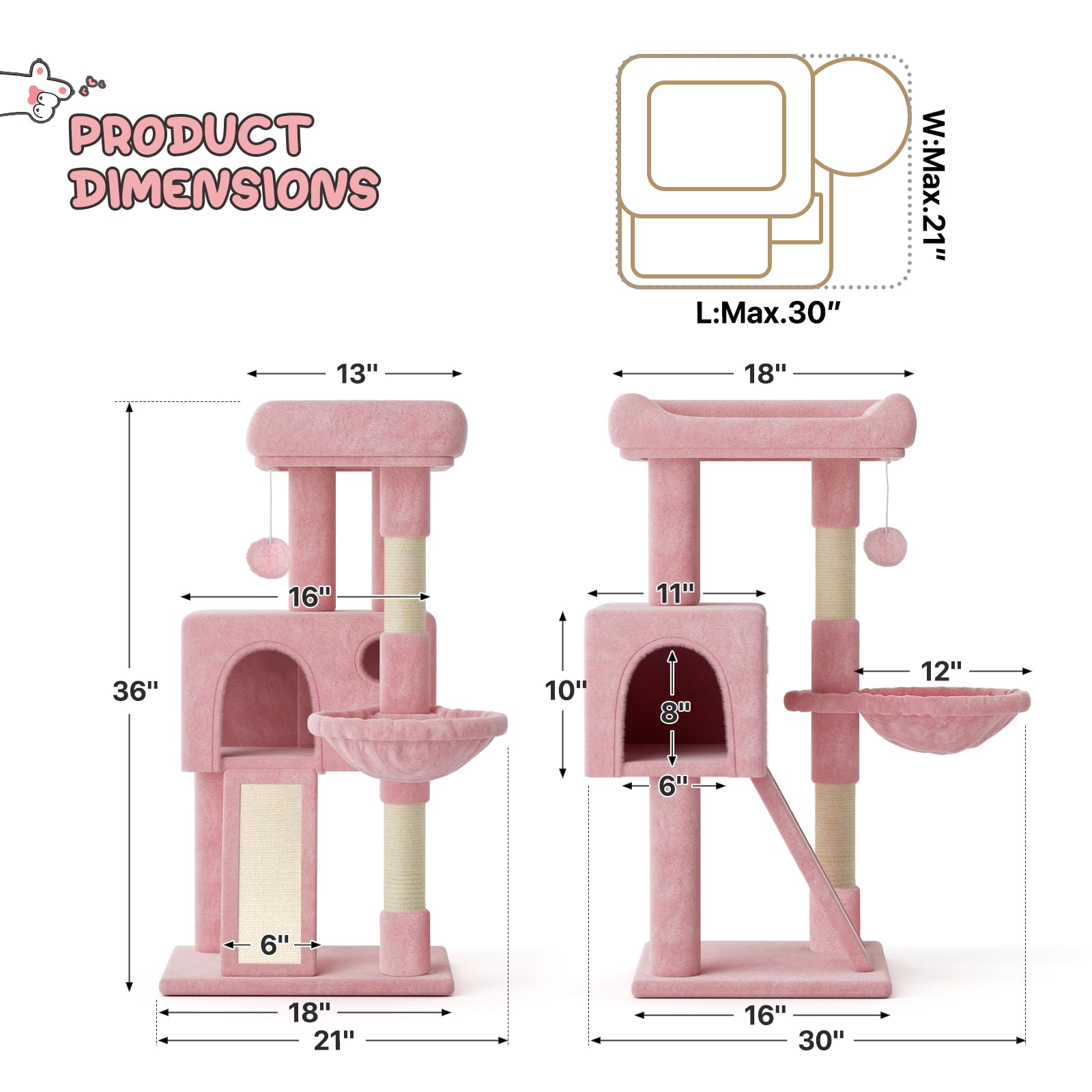 Monibloom Cat Tree, 36 Inch Cat Tree Tower With Cat Condo, Small Cat Tower With Scratching Post & Sisal-Covered Scratching Board