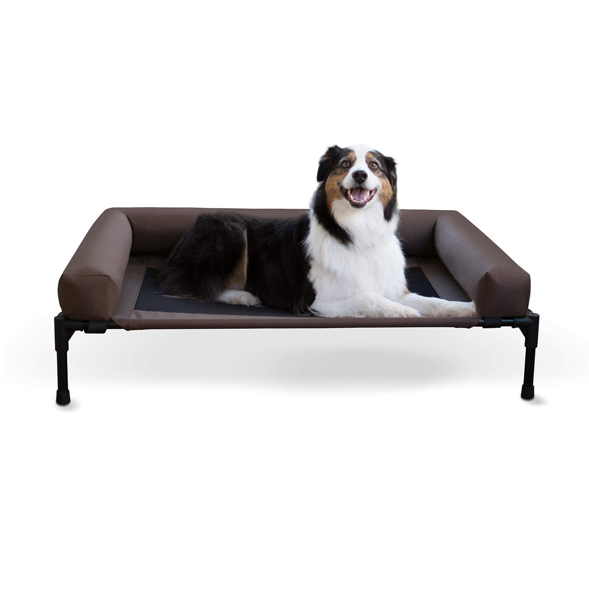 K&H Pet Products Original Bolster Pet Cot Outdoor Elevated Dog Bed with Removable Bolsters - Chocolate/Black Mesh, Large 30 X 42