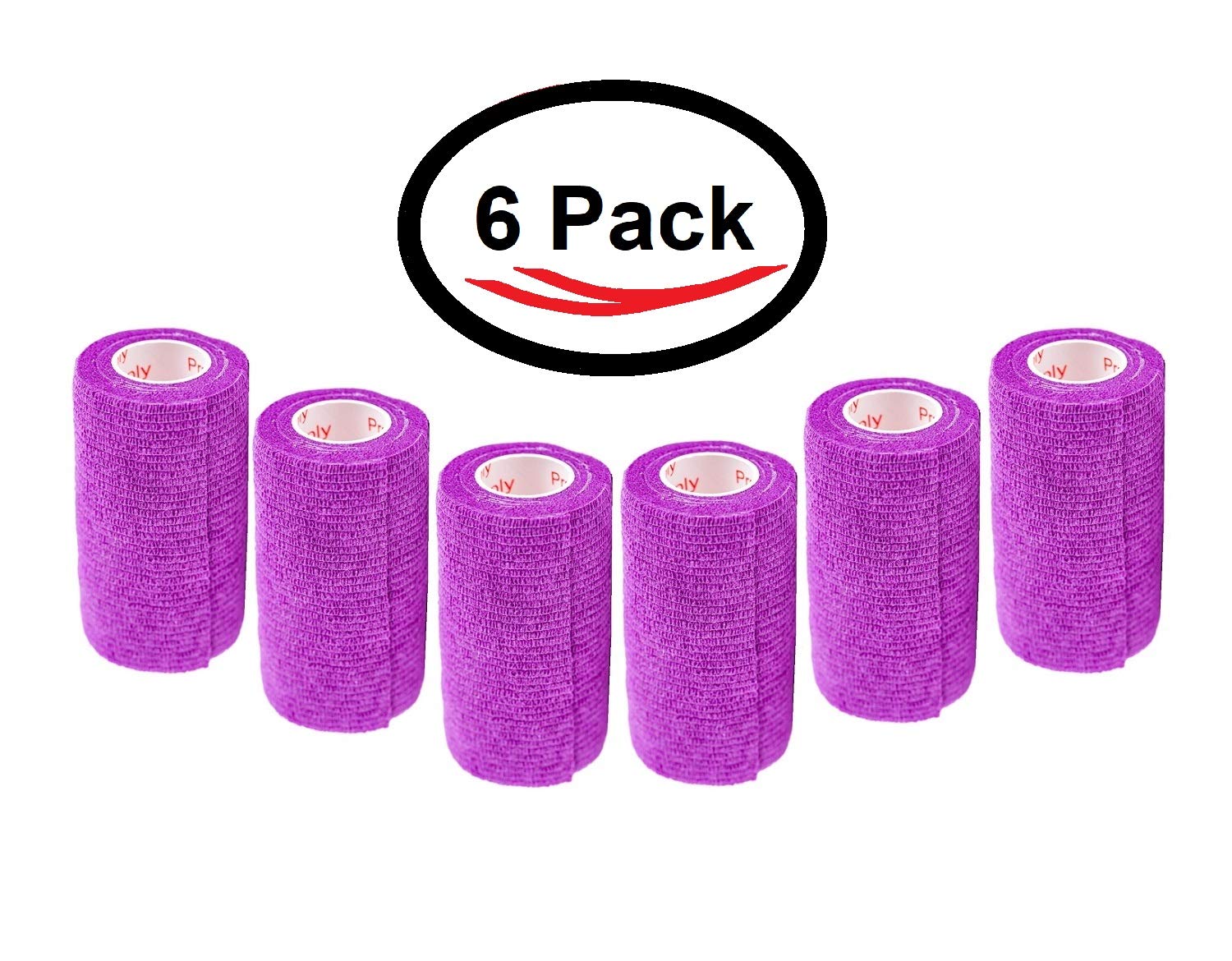 4 Inch Vet Wrap Tape Bulk (Purple) (Pack Of 6) Self Adhesive Adherent Adhering Flex Bandage Grip Roll For Dog Cat Pet Horse