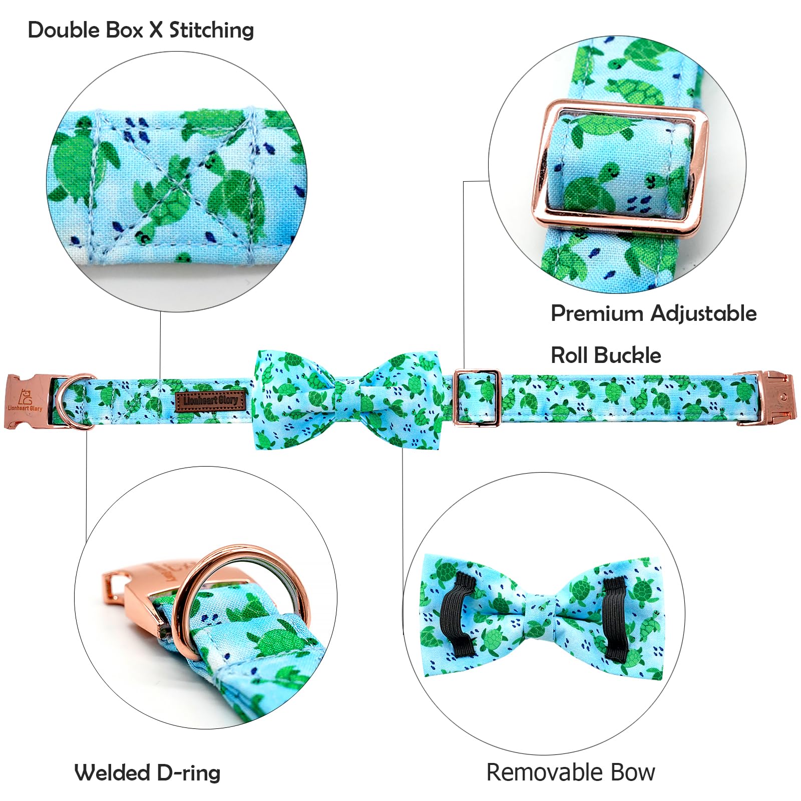 Lionheart glory Dog Collar Bow Collar Blue Dog Collar with Bow Summer Collar Dog Boy or Girl Soft Durable Adjustable Dog Collars
