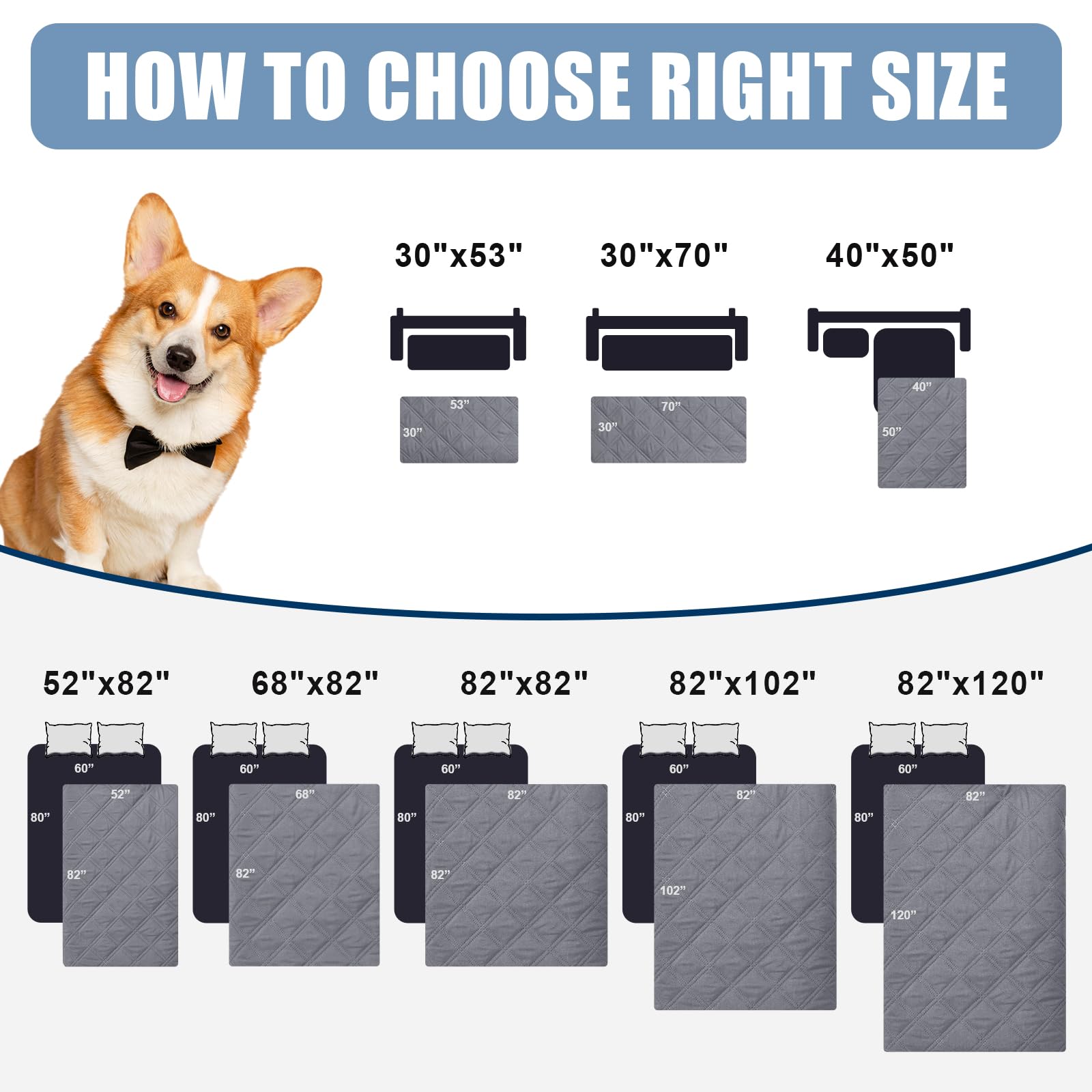 Smiry Waterproof Dog Blanket, Reversible Dog Bed Cover Pet Blanket, Soft Pet Couch Covers For Sofa Washable, Bed Couch Sofa Furniture Protector For Puppy Cat Kids (30'X70', Grey/Light Grey)