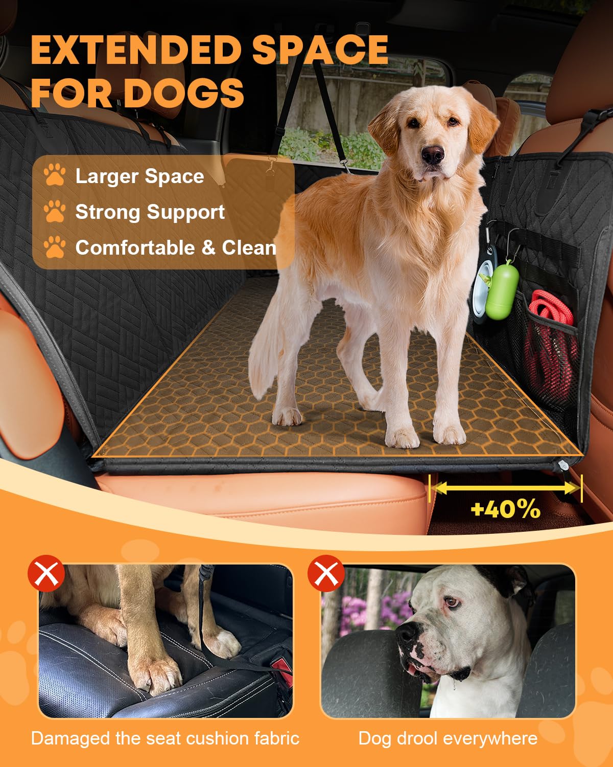 Kohree Dog Car Seat Cover For Back Seat Hard Bottom - Upgraded Reinforced Pp Broads, Heavy Duty 900D Oxford Fabric, Nonslip Anti