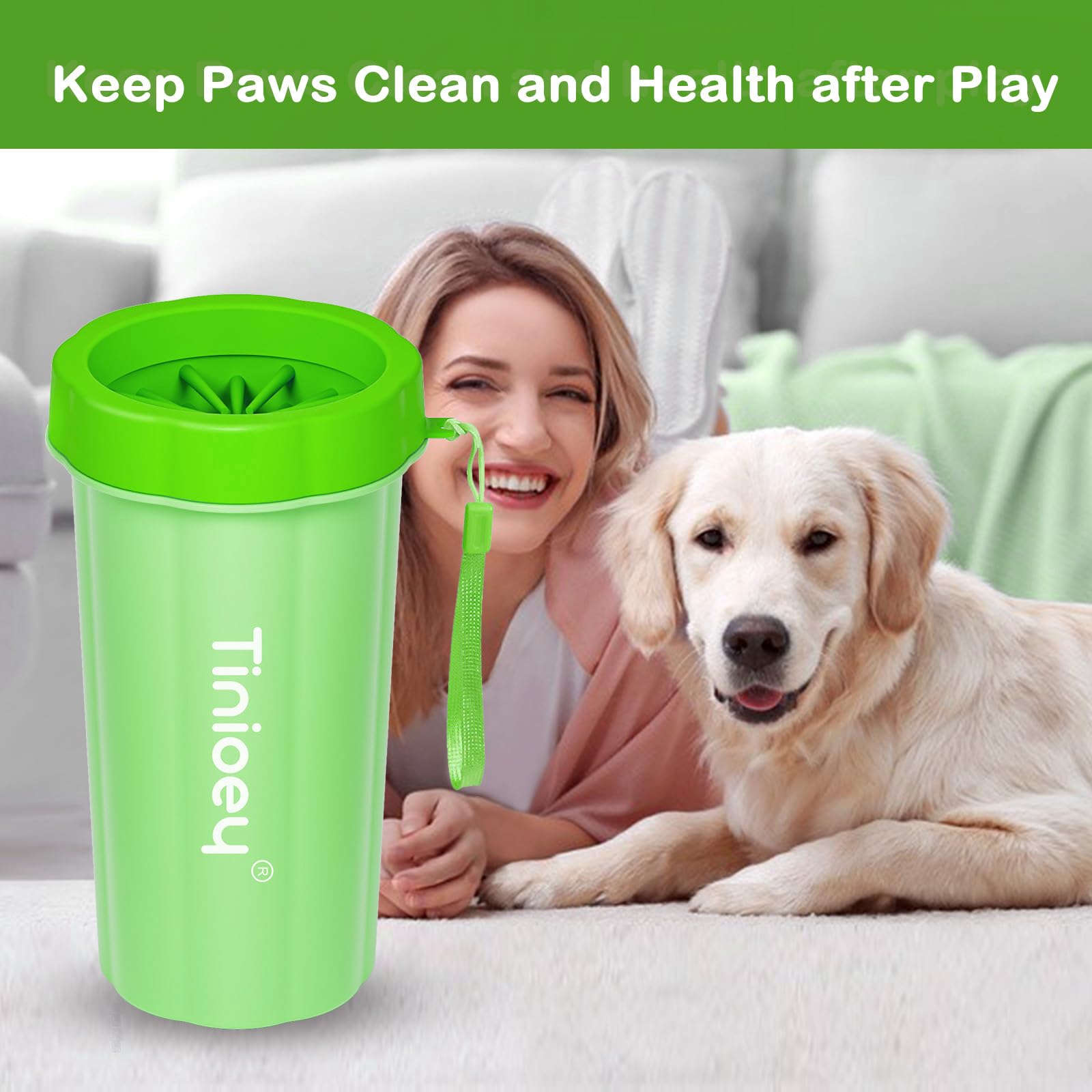 Paw Cleaner For Large Dogs With 3 Towels & Bath Brush, Muddy Foot Washer For Pets (Green)